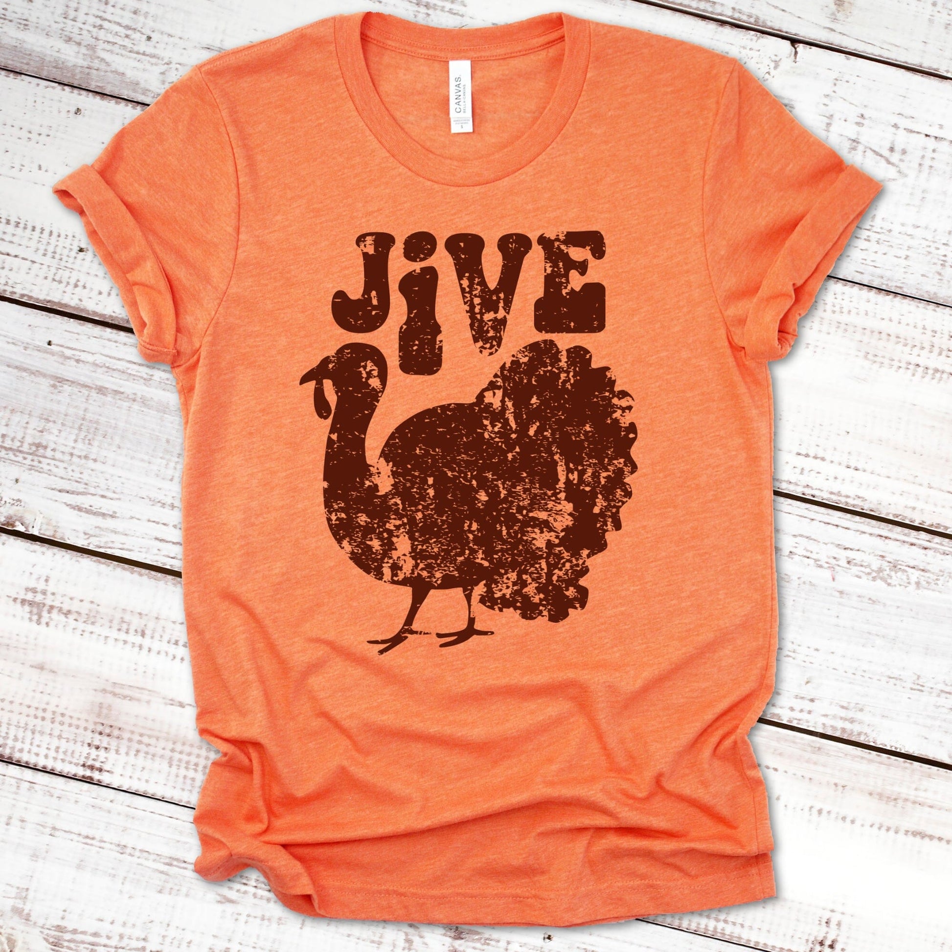 Jive Turkey Retro Thanksgiving T-Shirt Thanksgiving Shirt Scarlet Wagon Heather Orange XS 