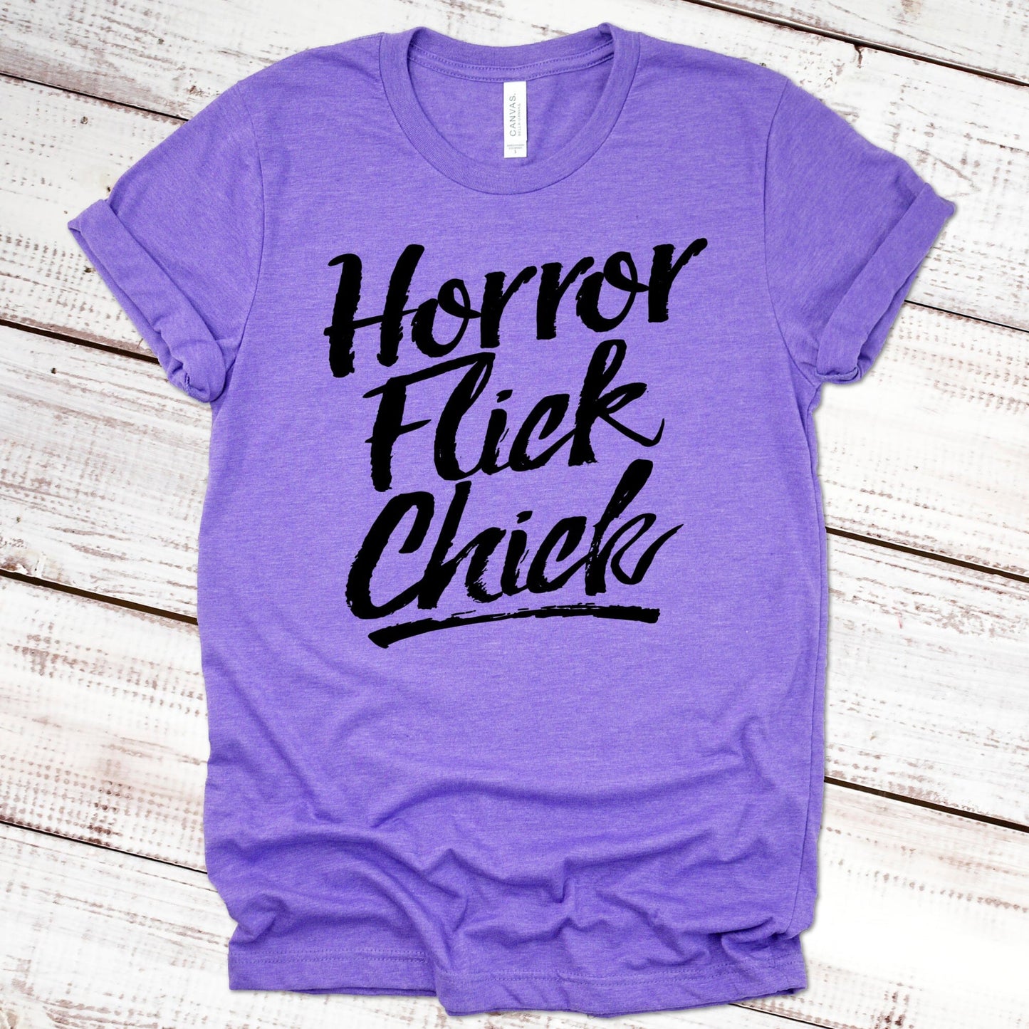 Horror Flick Chick Halloween Shirt Great Giftables Heather Purple XS 