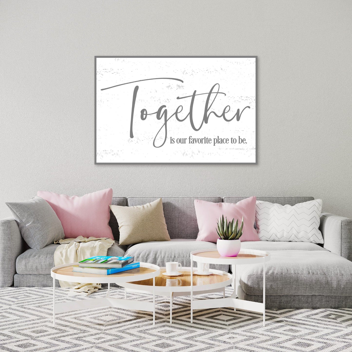 Together is Our Favorite Place to Be Faux Framed Canvas - Gray Canvas Printify 