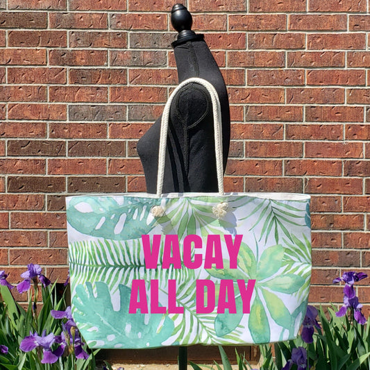 Vacay All Day Tropical Weekender Tote Bags Printify 