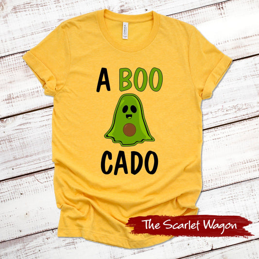 A Boo Cado Halloween Shirt Scarlet Wagon Heather Gold XS 
