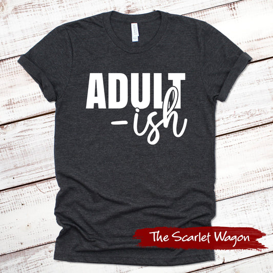Adult-ish Funny Shirt Scarlet Wagon Dark Gray Heather XS 