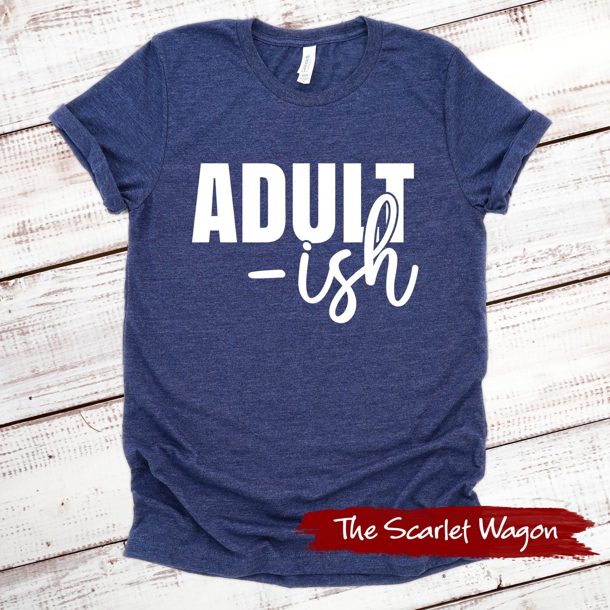 Adult-ish Funny Shirt Scarlet Wagon Heather Navy XS 