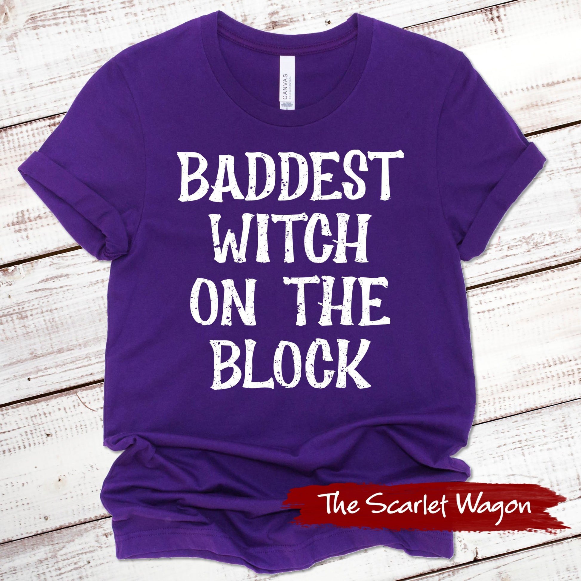 Baddest Witch on the Block Halloween Shirt Scarlet Wagon Purple XS 