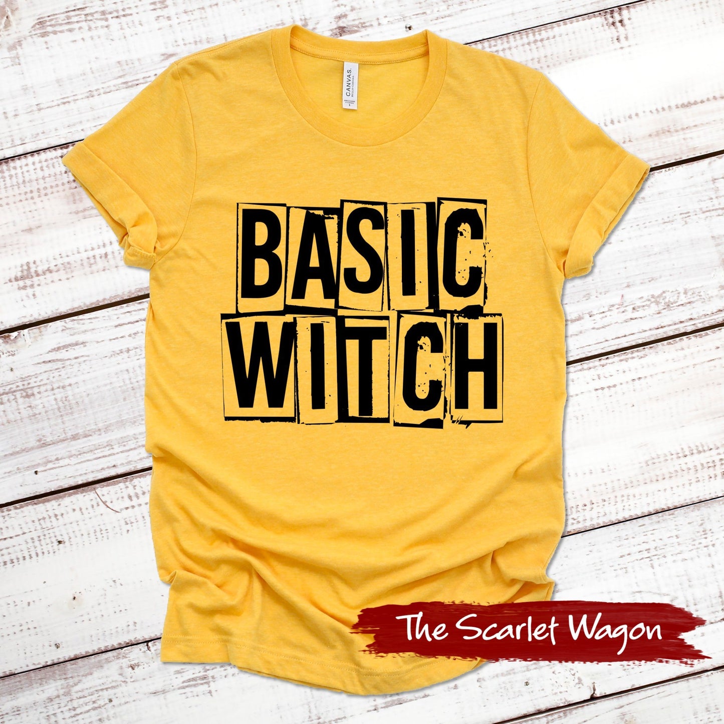 Basic Witch Halloween Shirt Scarlet Wagon Heather Gold XS 