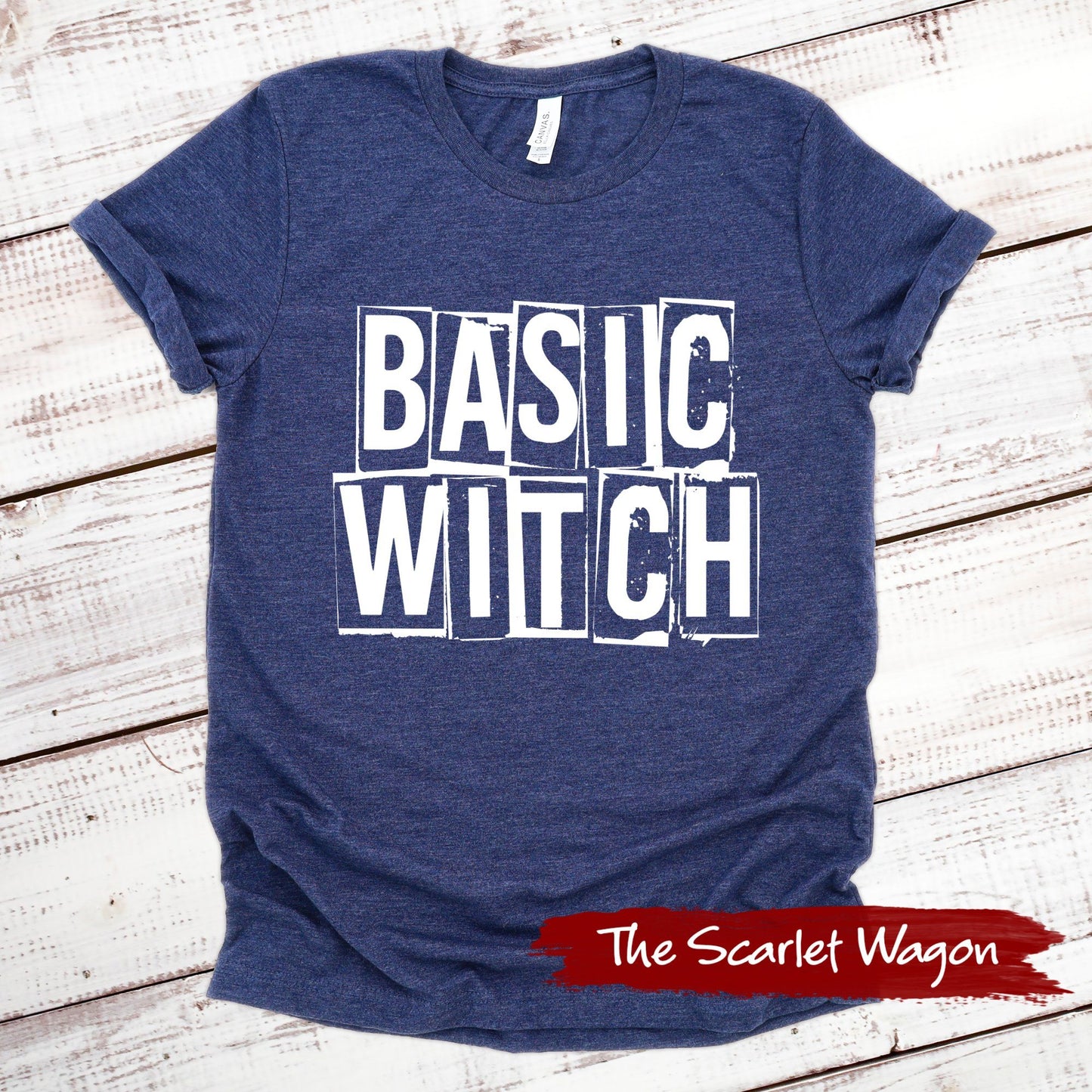Basic Witch Halloween Shirt Scarlet Wagon Heather Navy XS 