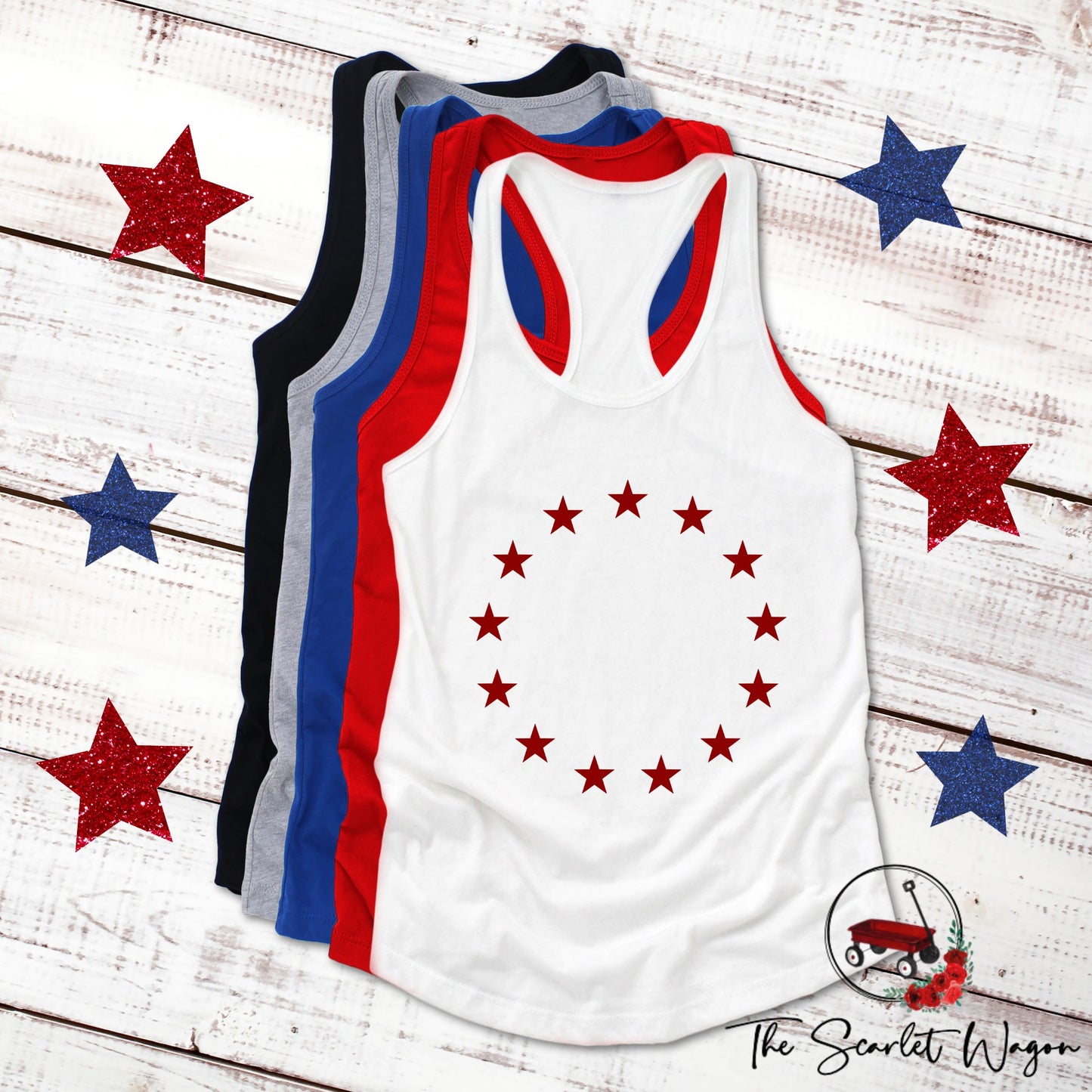 Betsy Ross Flag Women's Racerback Tank Patriotic Shirt The Scarlet Wagon Boutique 