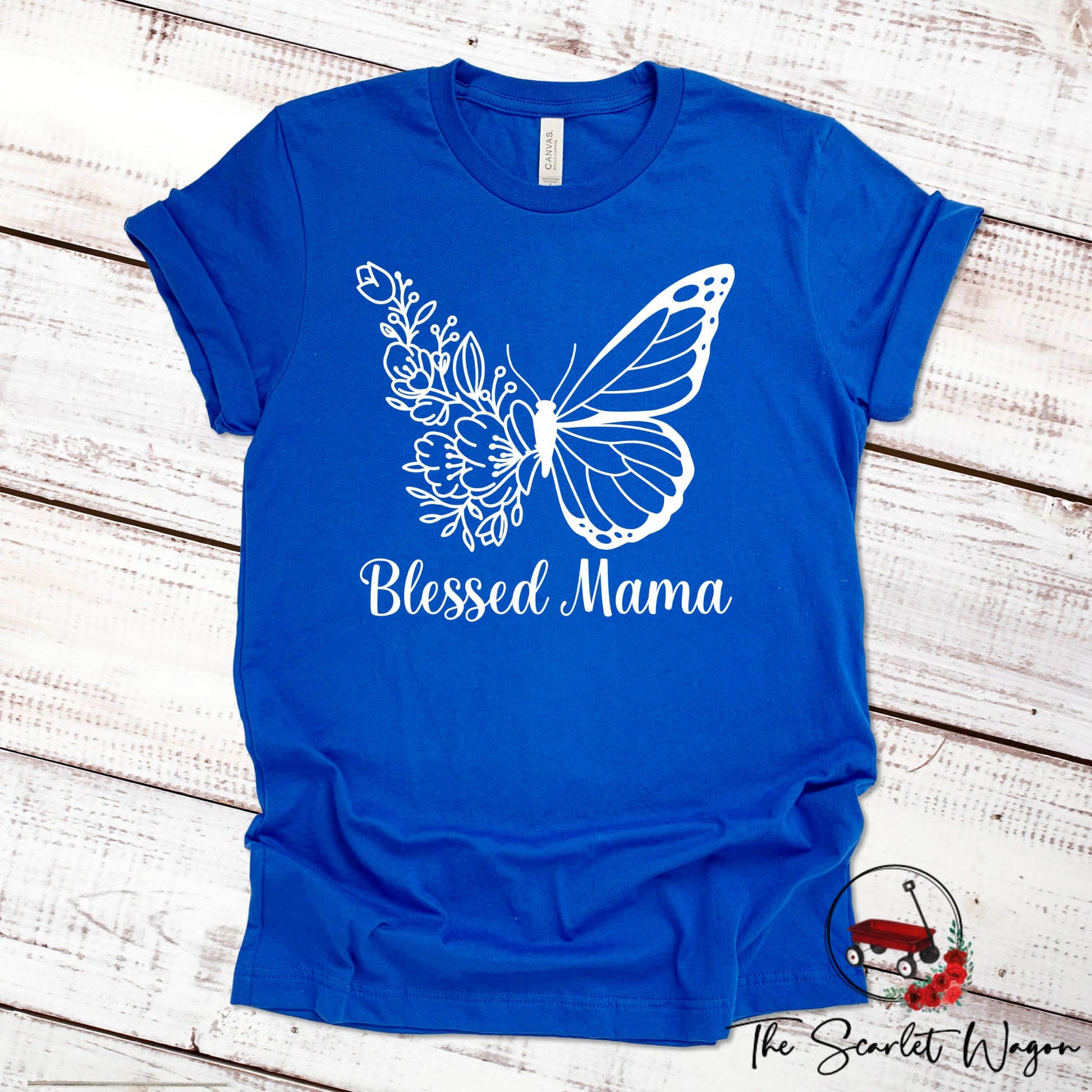 Blessed Mama with Butterfly Shirt for Mom Scarlet Wagon 