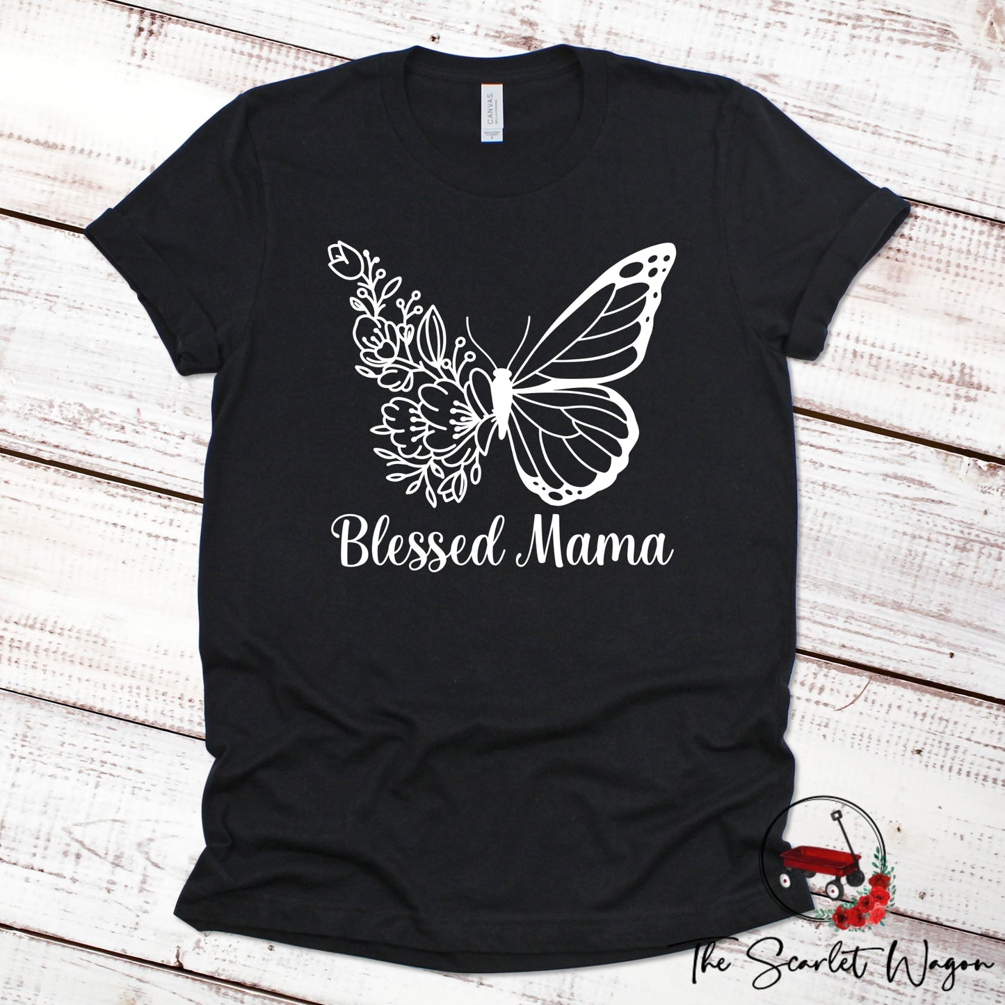 Blessed Mama with Butterfly Shirt for Mom Scarlet Wagon 