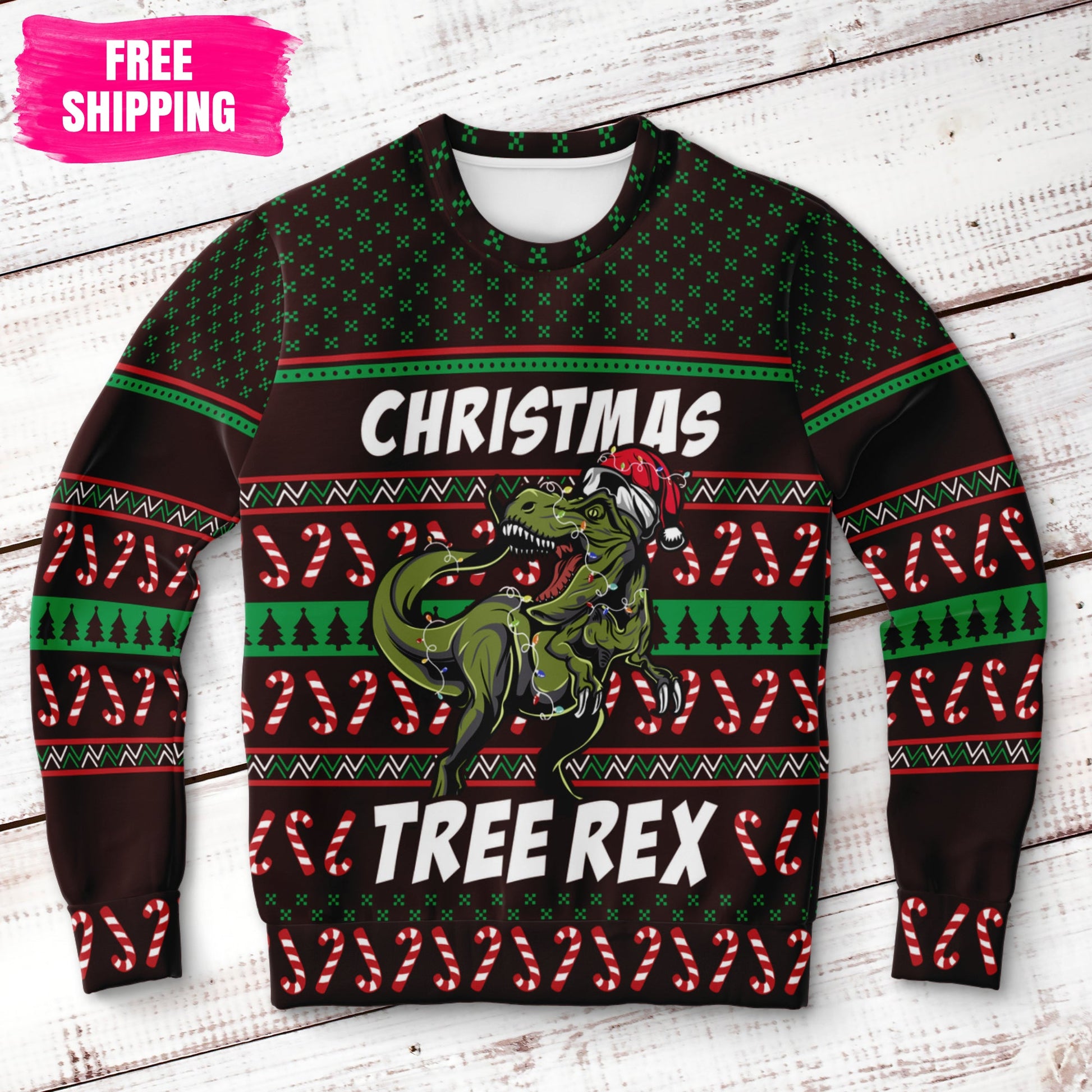 Christmas Tree Rex Ugly Christmas Sweatshirt Fashion Sweatshirt - AOP Subliminator 