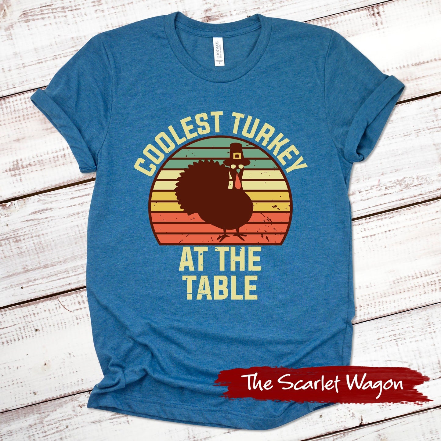 Coolest Turkey at the Table Fall Shirts Scarlet Wagon Heather Deep Teal XS 
