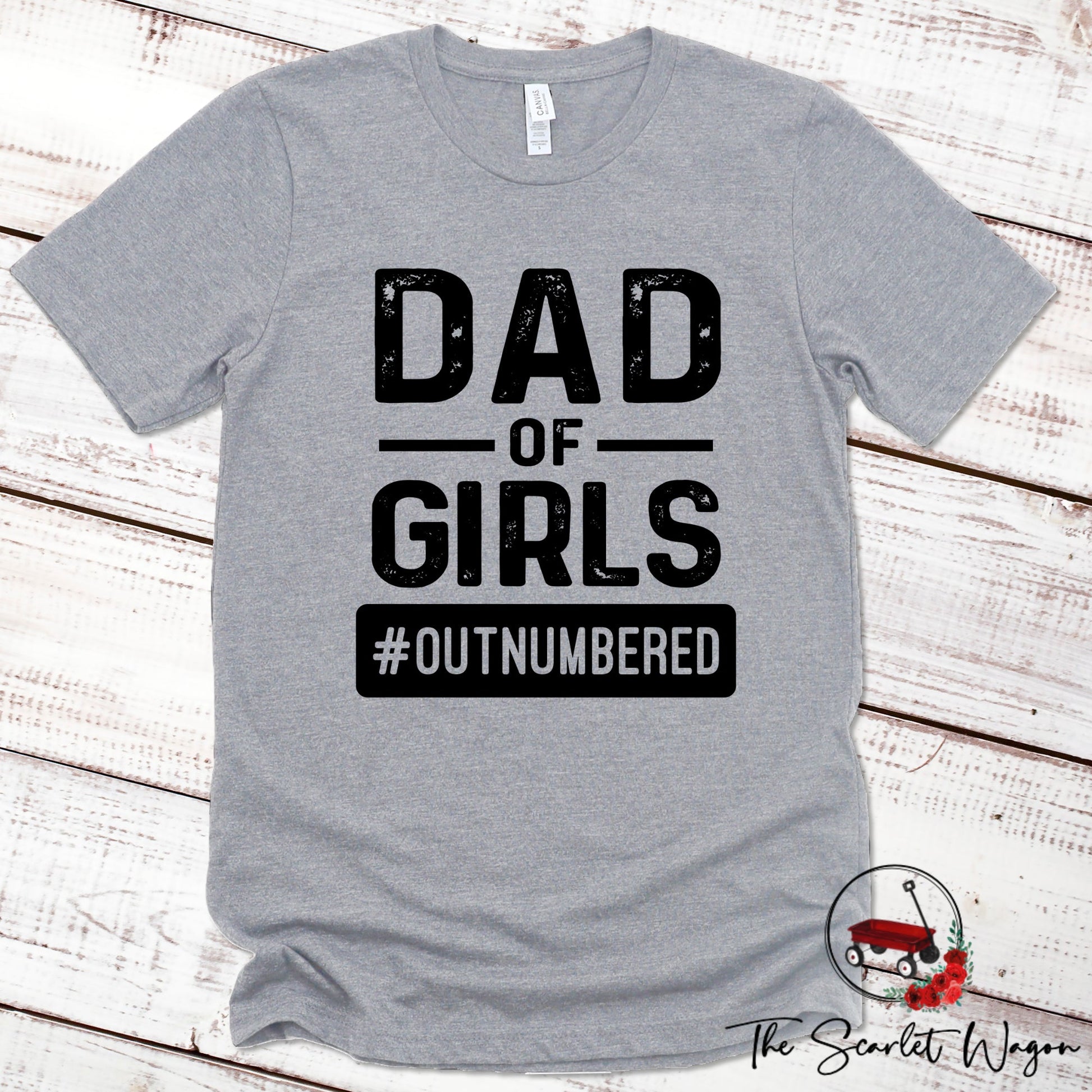 Dad of Girls #Outnumbered Premium Tee Scarlet Wagon Athletic Heather XS 