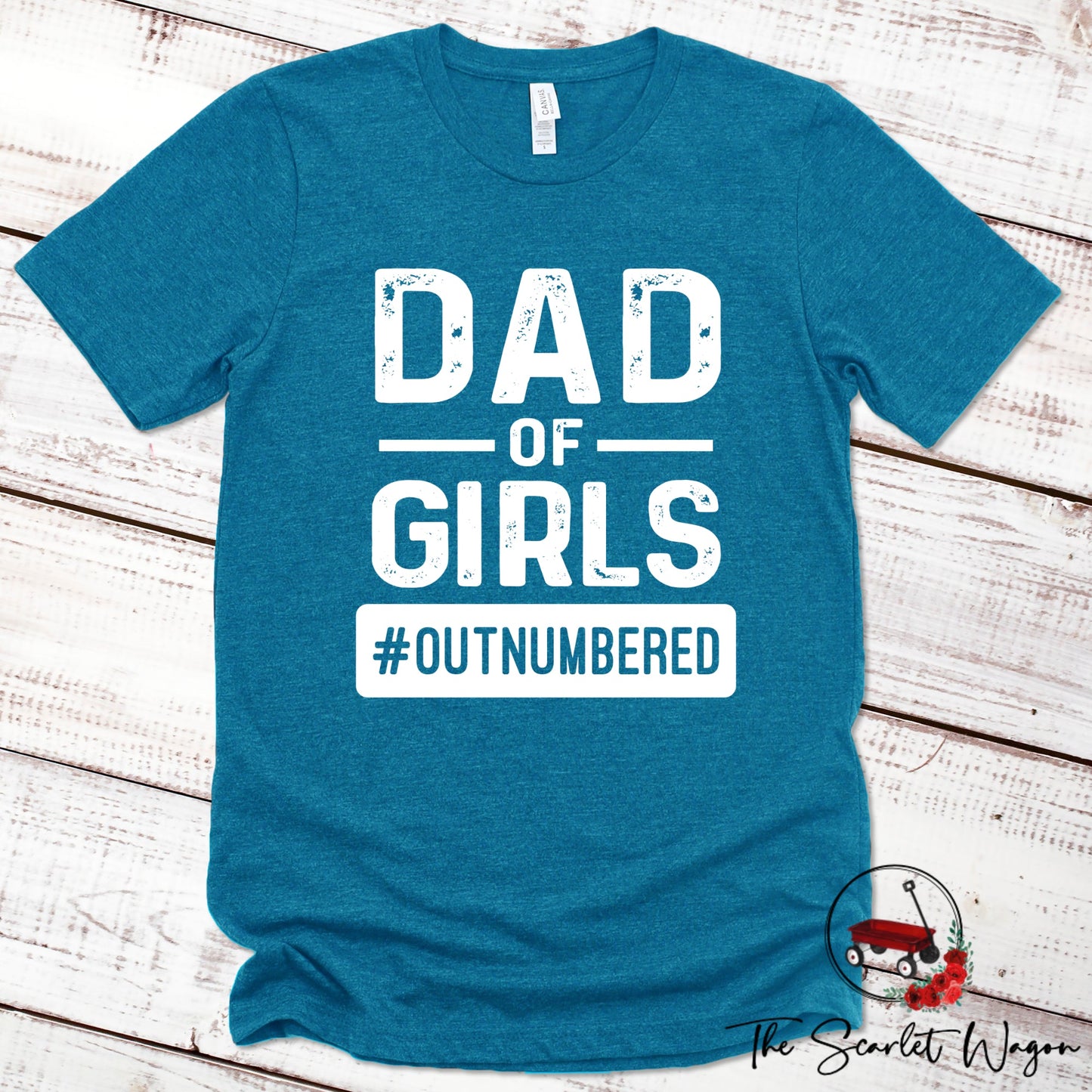 Dad of Girls #Outnumbered Premium Tee Scarlet Wagon Heather Deep Teal XS 