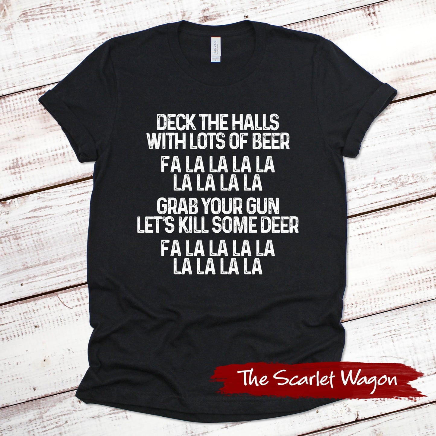 Deck the Halls with Lots of Beer Christmas Shirt Scarlet Wagon Black XS 