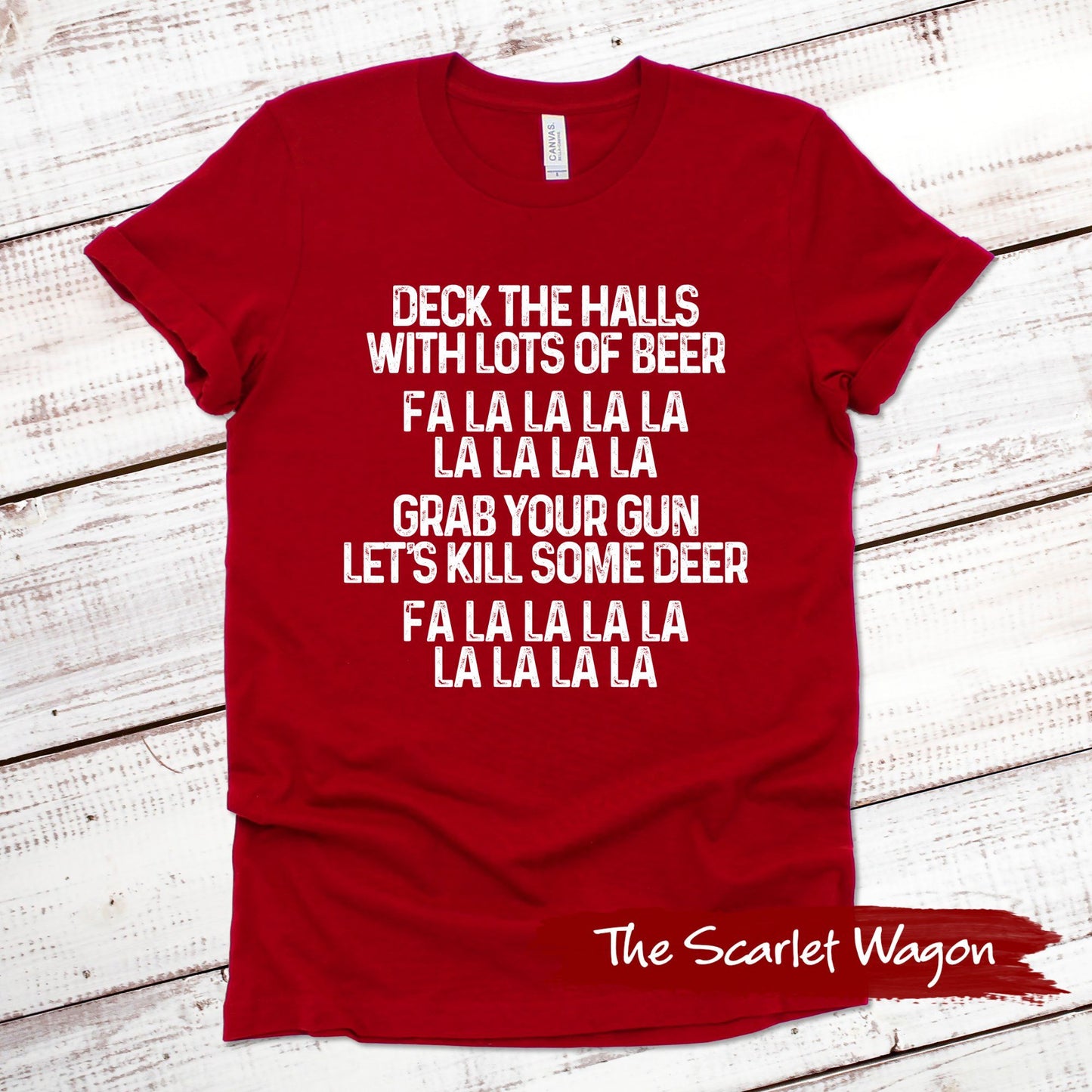 Deck the Halls with Lots of Beer Christmas Shirt Scarlet Wagon Red XS 