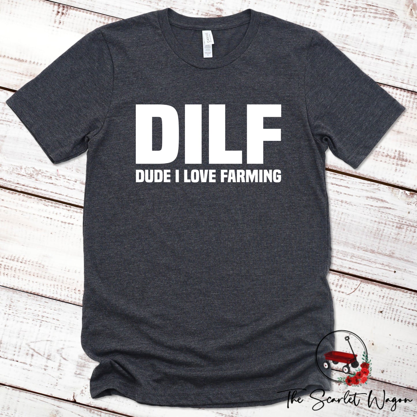 DILF - Dude I Love Farming Premium Tee Scarlet Wagon Dark Gray Heather XS 