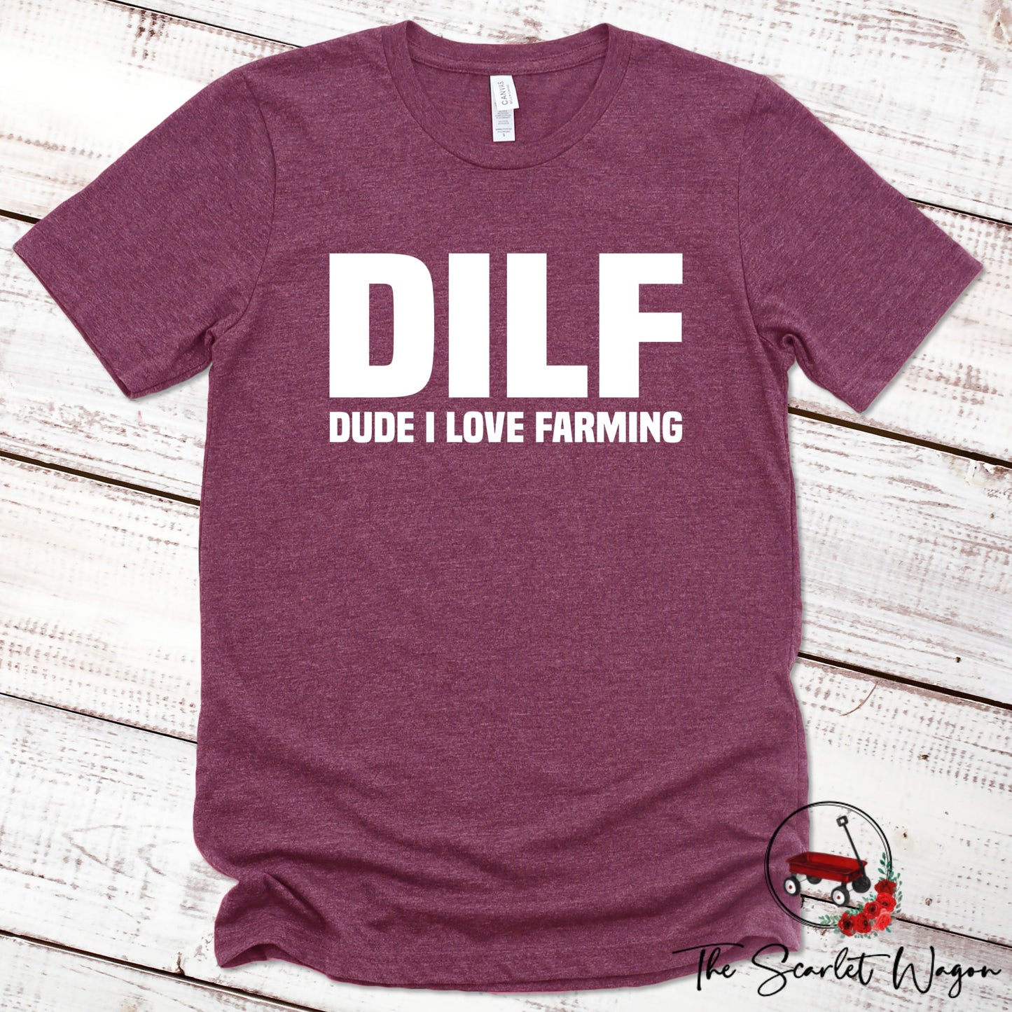 DILF - Dude I Love Farming Premium Tee Scarlet Wagon Heather Maroon XS 