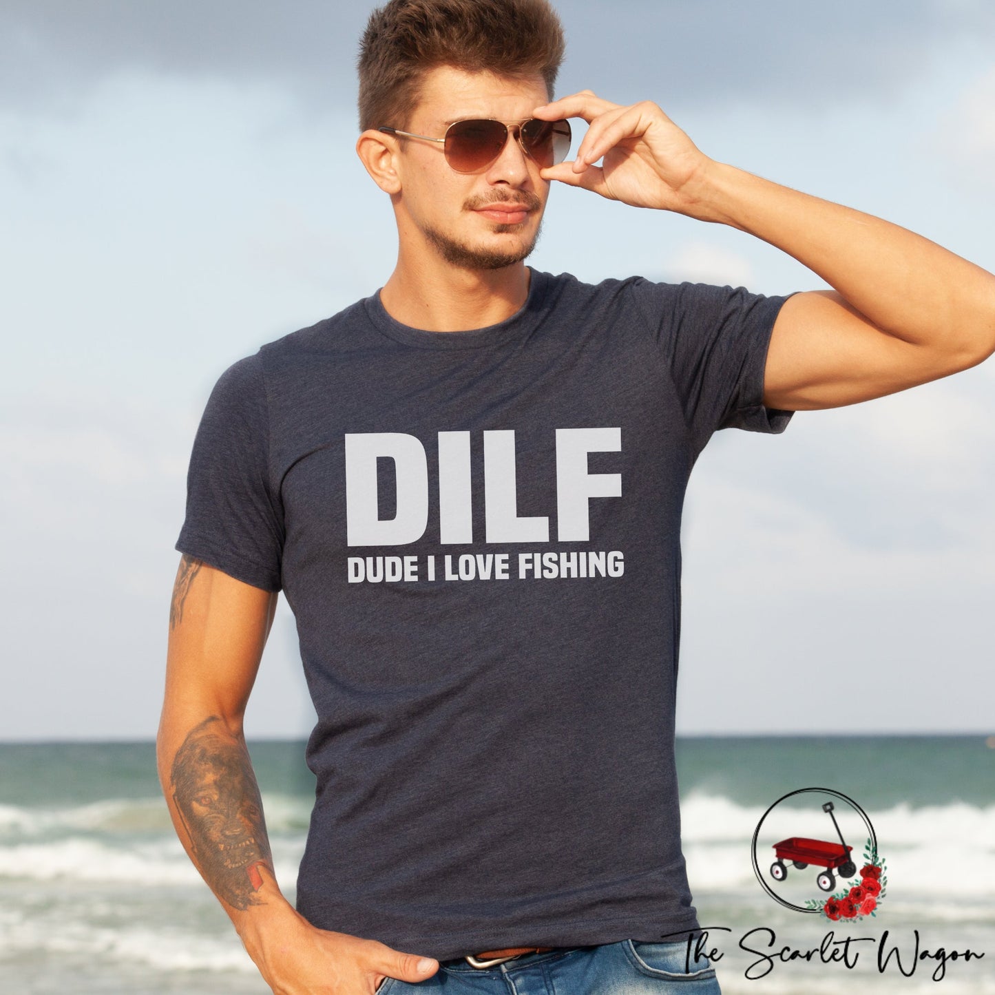 DILF - Dude I Love Fishing Premium Tee Scarlet Wagon 