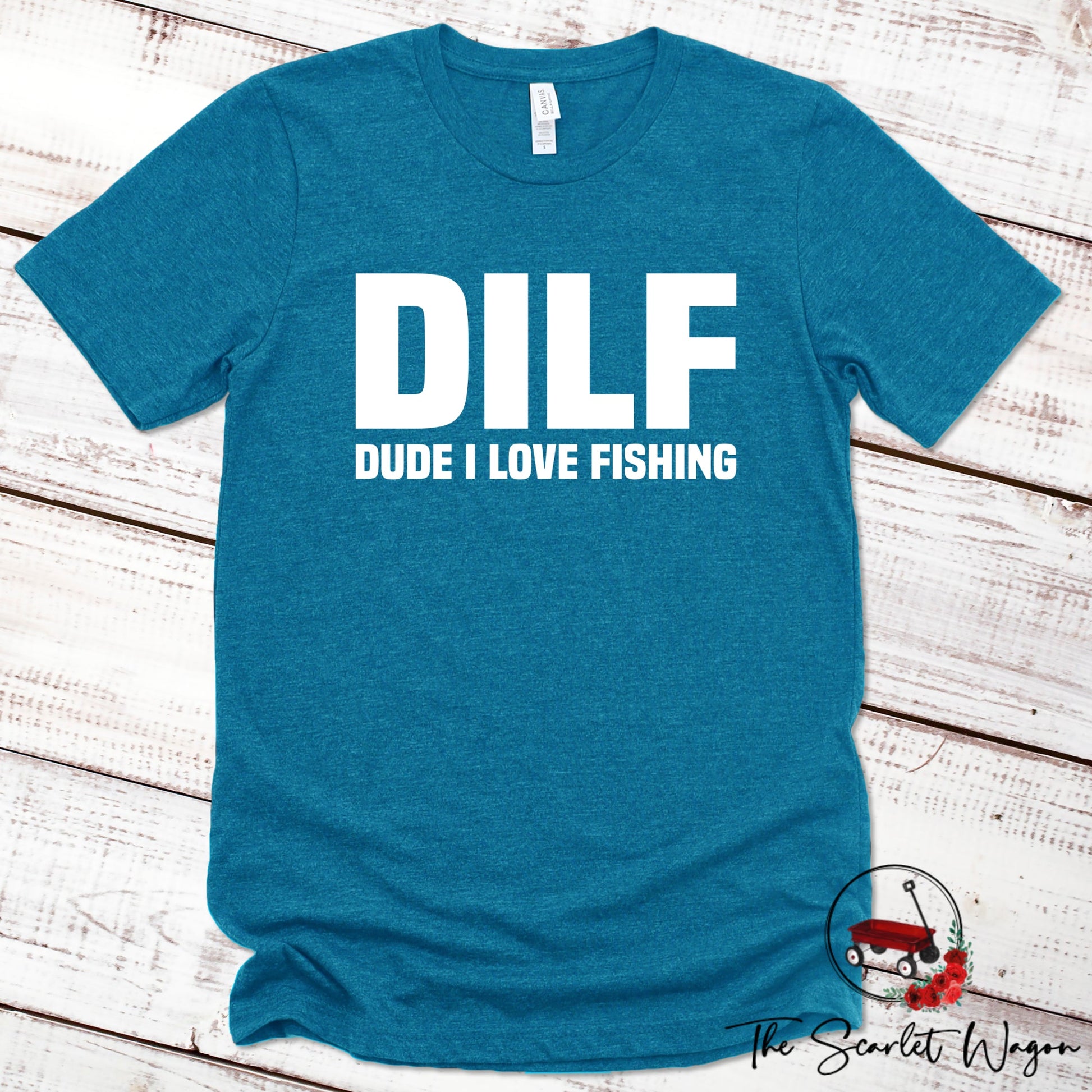 DILF - Dude I Love Fishing Premium Tee Scarlet Wagon Heather Deep Teal XS 