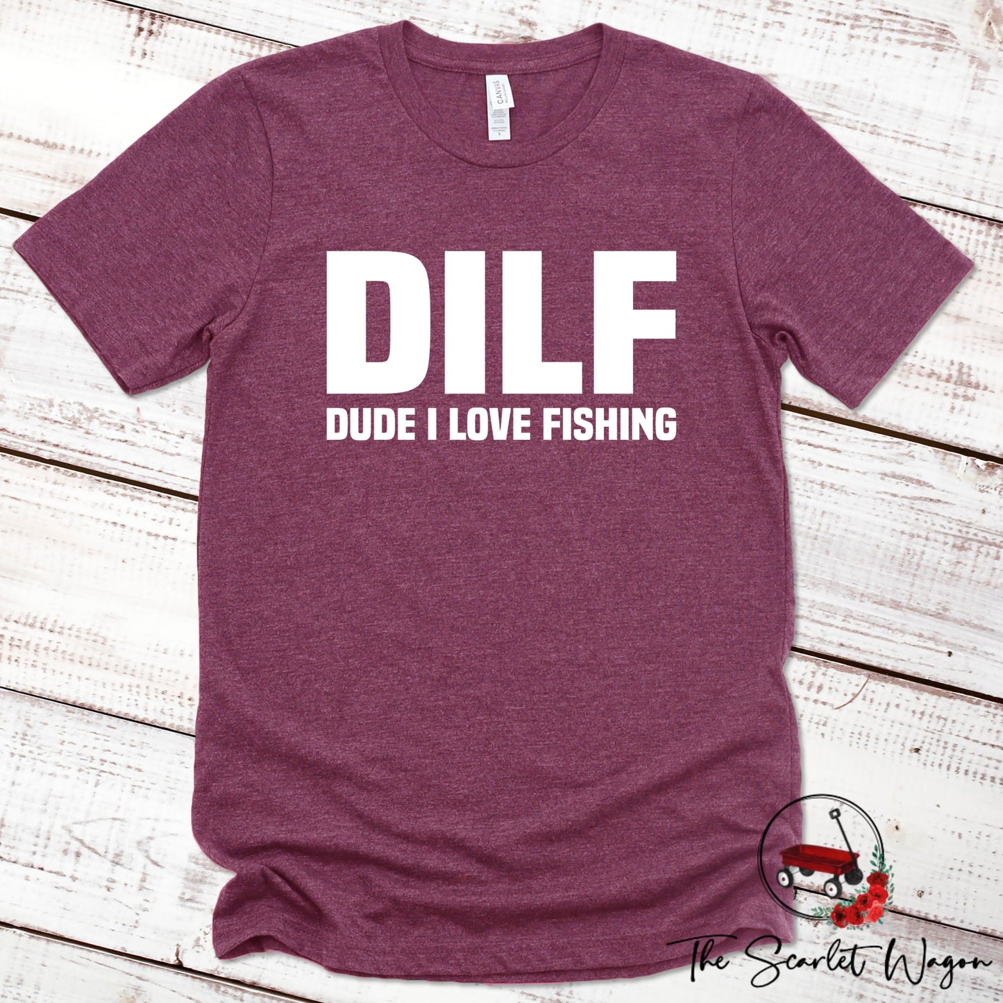 DILF - Dude I Love Fishing Premium Tee Scarlet Wagon Heather Maroon XS 