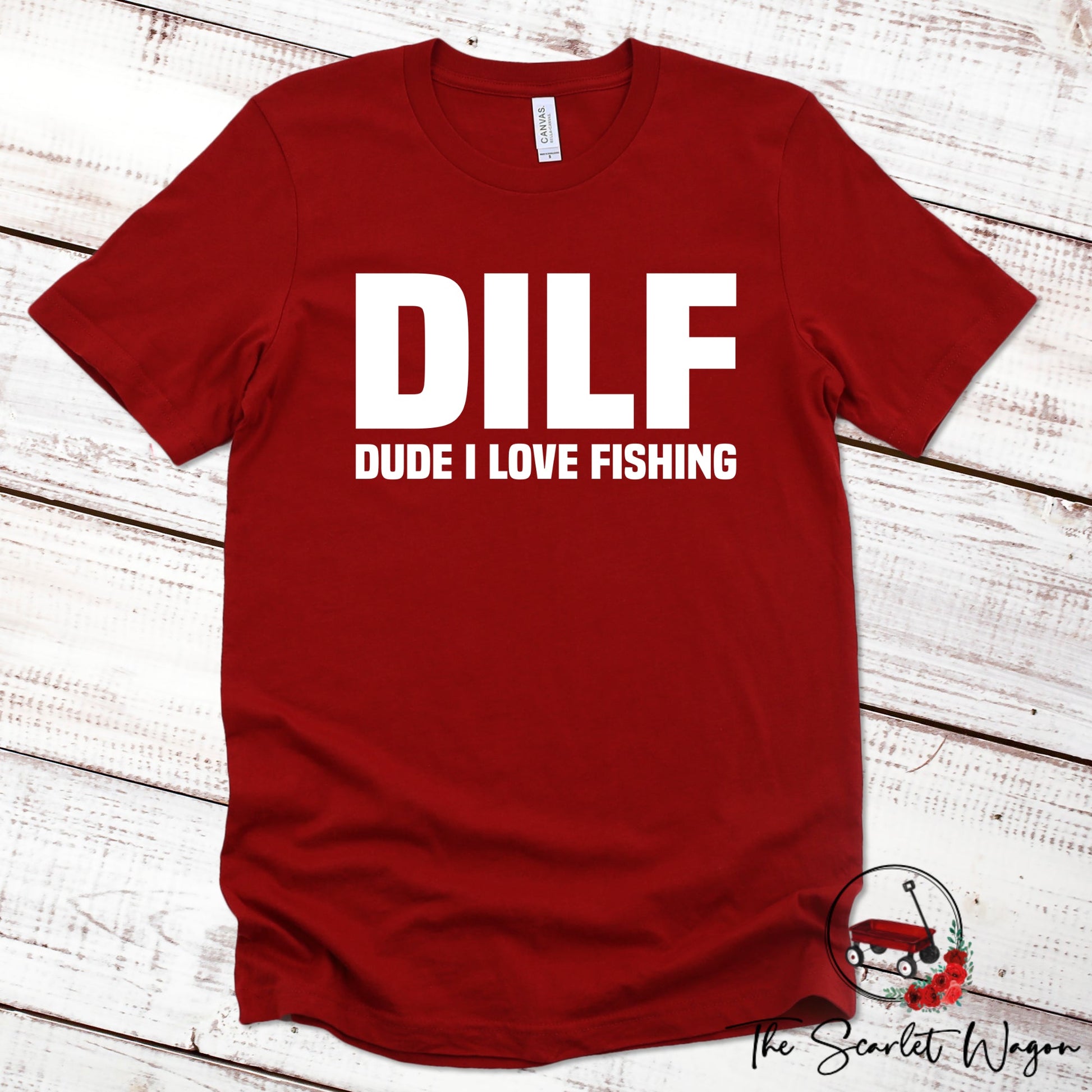 DILF - Dude I Love Fishing Premium Tee Scarlet Wagon Red XS 