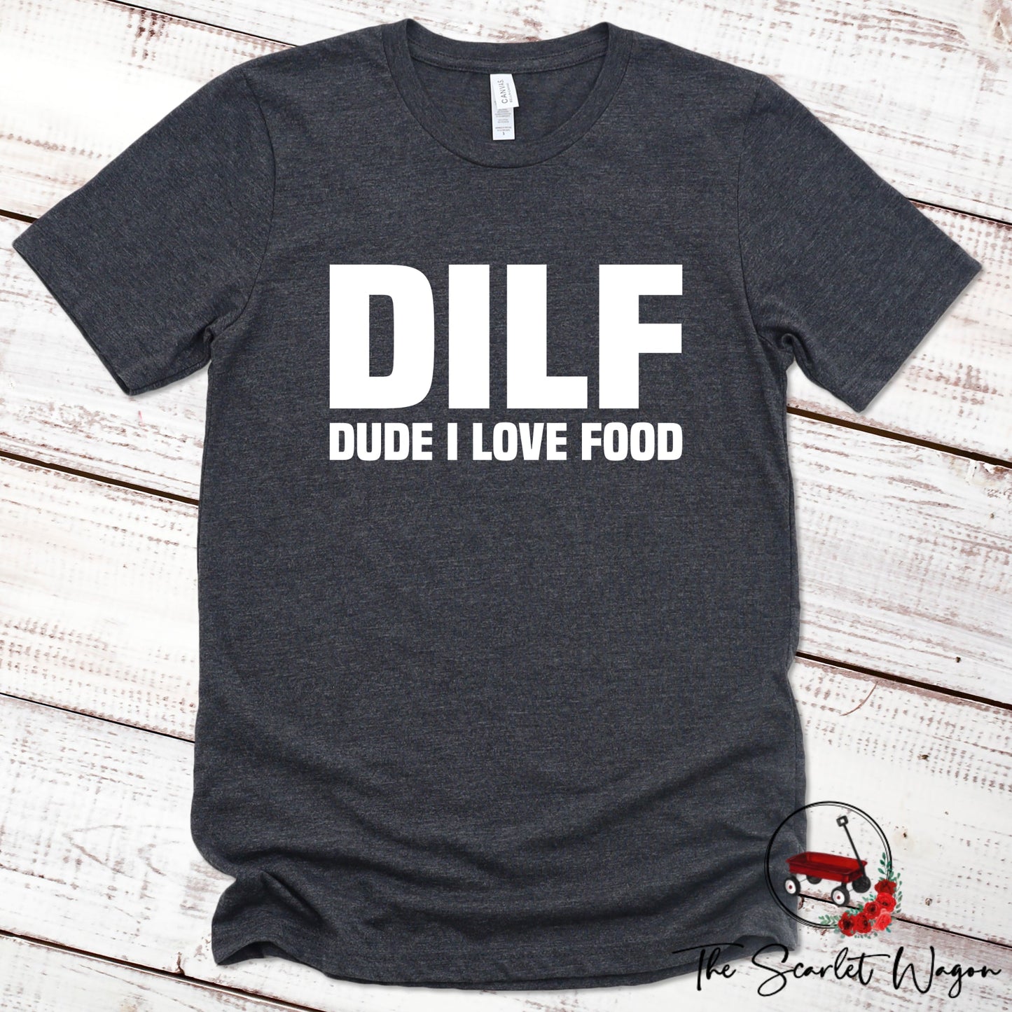 DILF - Dude I Love Food Premium Tee Scarlet Wagon Dark Gray Heather XS 