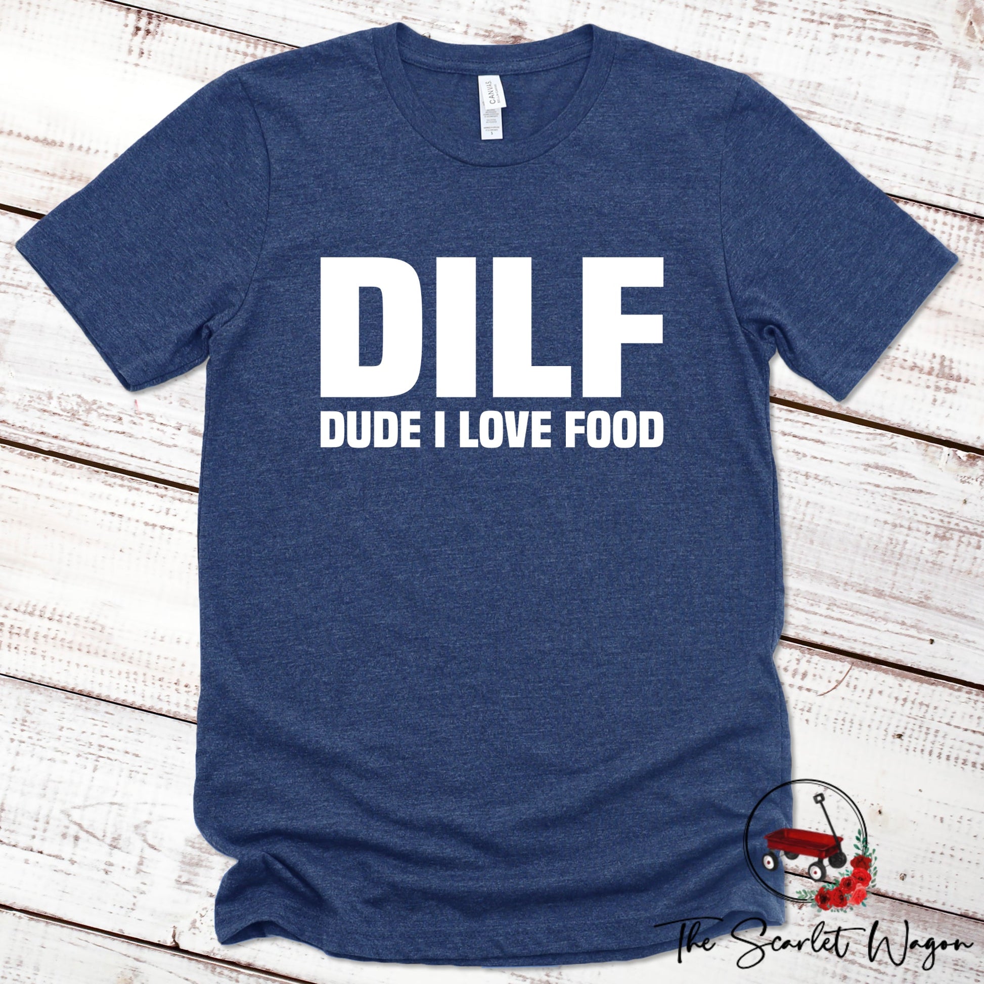 DILF - Dude I Love Food Premium Tee Scarlet Wagon Heather Navy XS 