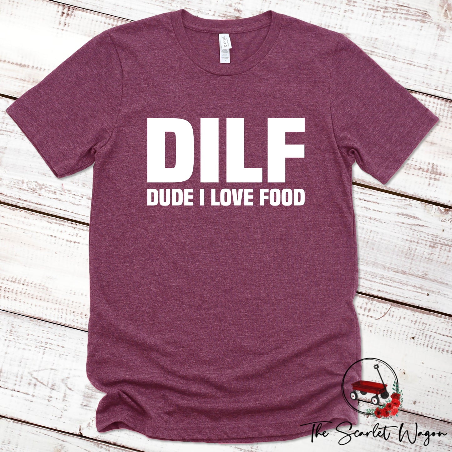 DILF - Dude I Love Food Premium Tee Scarlet Wagon Maroon XS 