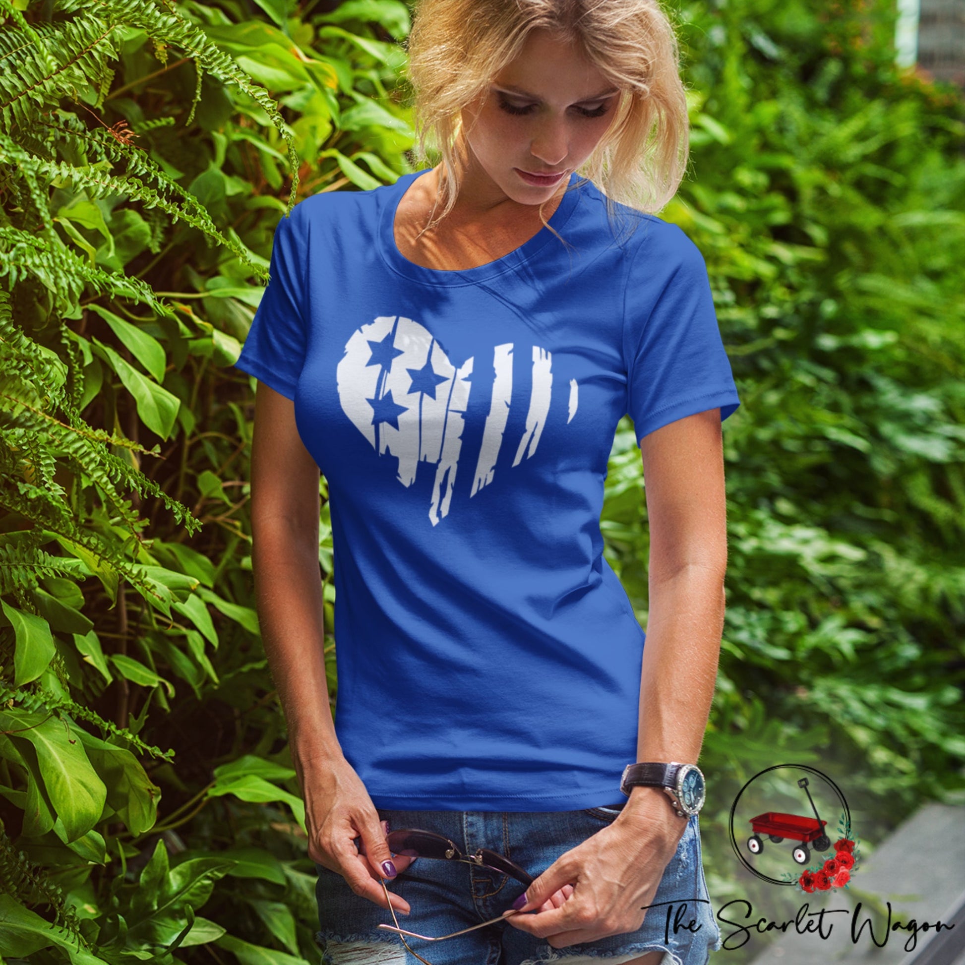 Distressed Heart-Shaped Flag Unisex Tee Patriotic Shirt The Scarlet Wagon Boutique 