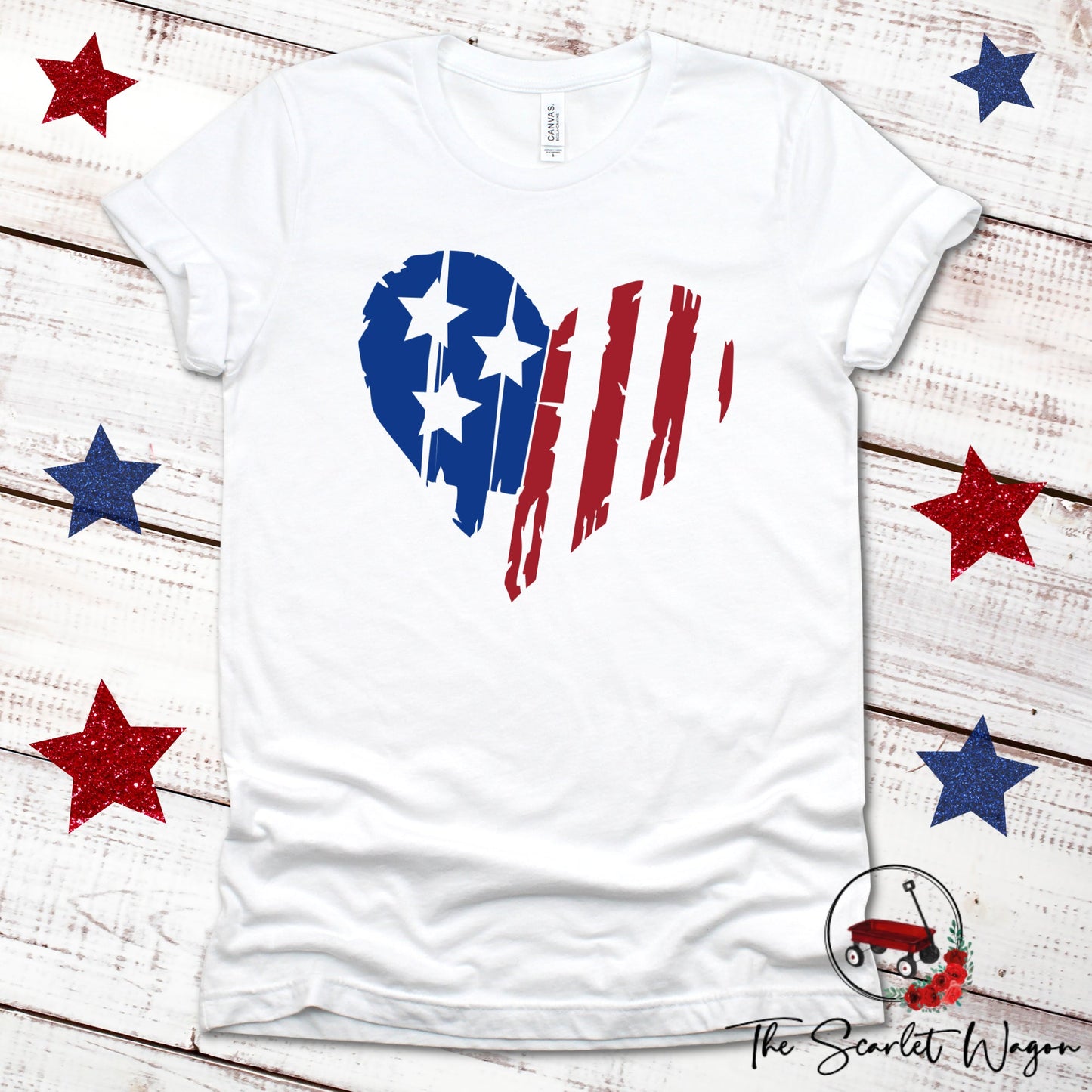 Distressed Heart-Shaped Flag Unisex Tee Patriotic Shirt The Scarlet Wagon Boutique White XS 