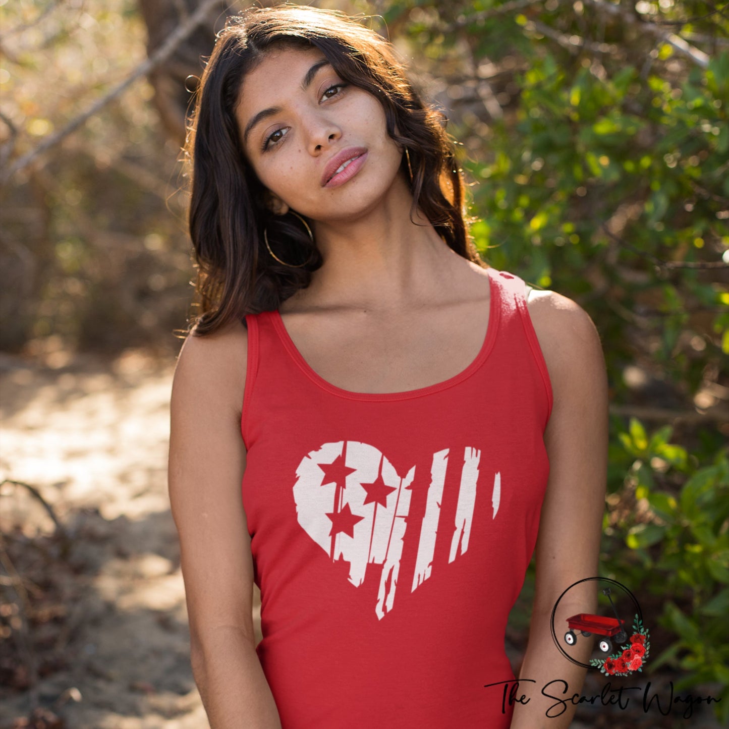 Distressed Heart-Shaped Flag Women's Racerback Tank Patriotic Shirt The Scarlet Wagon Boutique 
