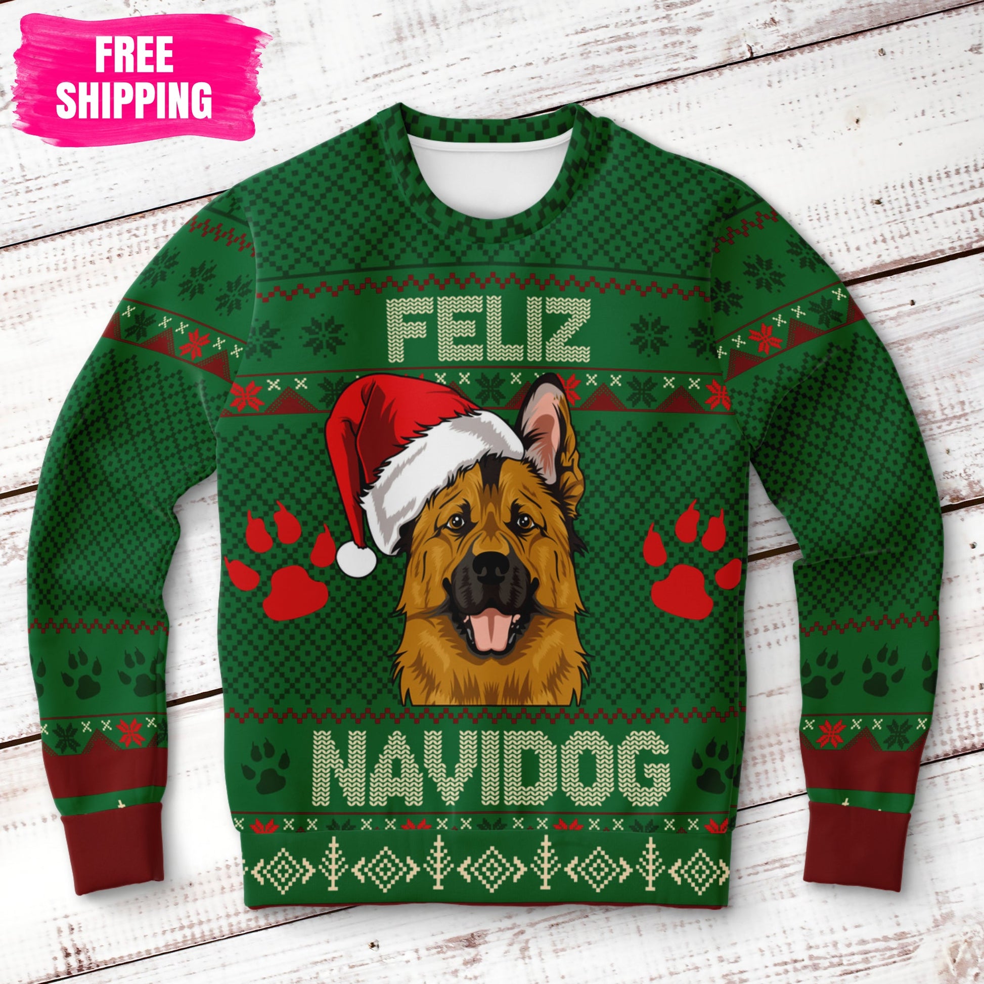 Feliz Navidog German Shepherd Ugly Christmas Sweatshirt Fashion Sweatshirt - AOP Subliminator 