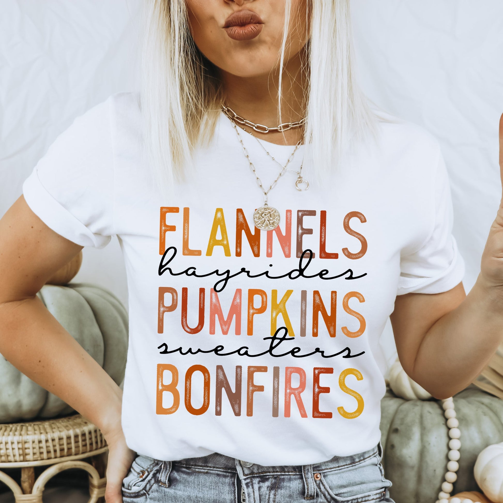 Flannels Hayrides Pumpkins Sweaters Bonfires Fall Shirt Great Giftables 