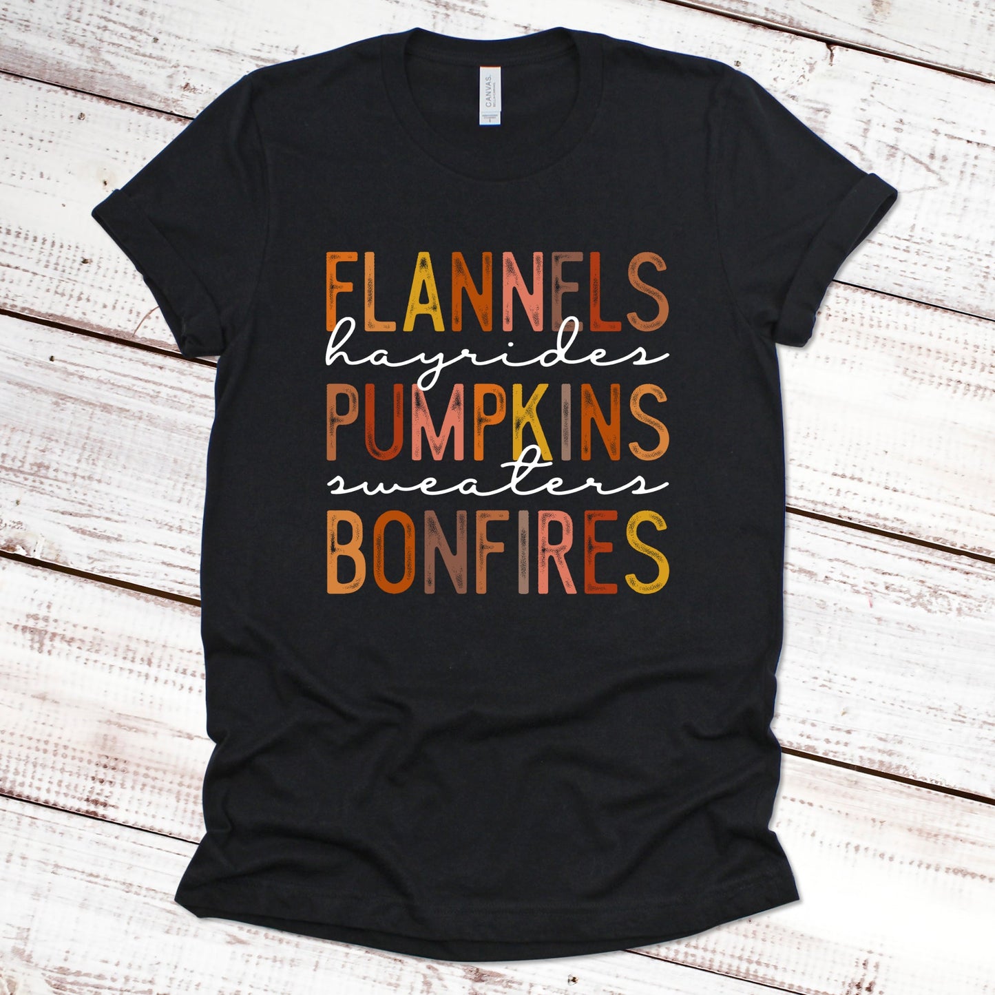 Flannels Hayrides Pumpkins Sweaters Bonfires Fall Shirt Great Giftables Black XS 
