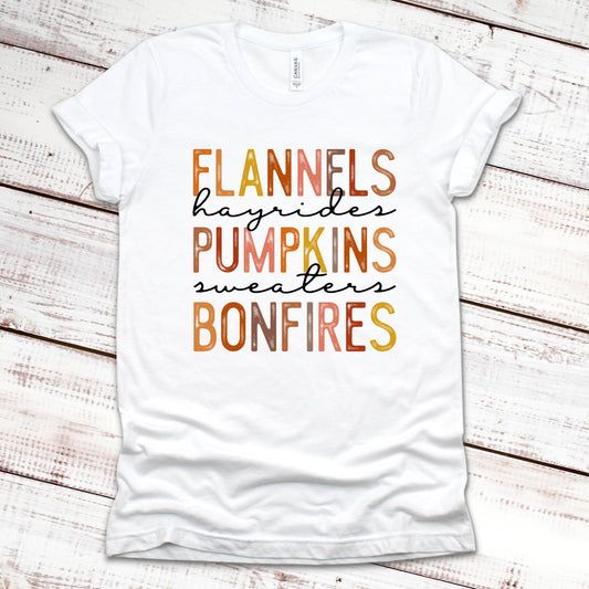 Flannels Hayrides Pumpkins Sweaters Bonfires Fall Shirt Great Giftables White XS 