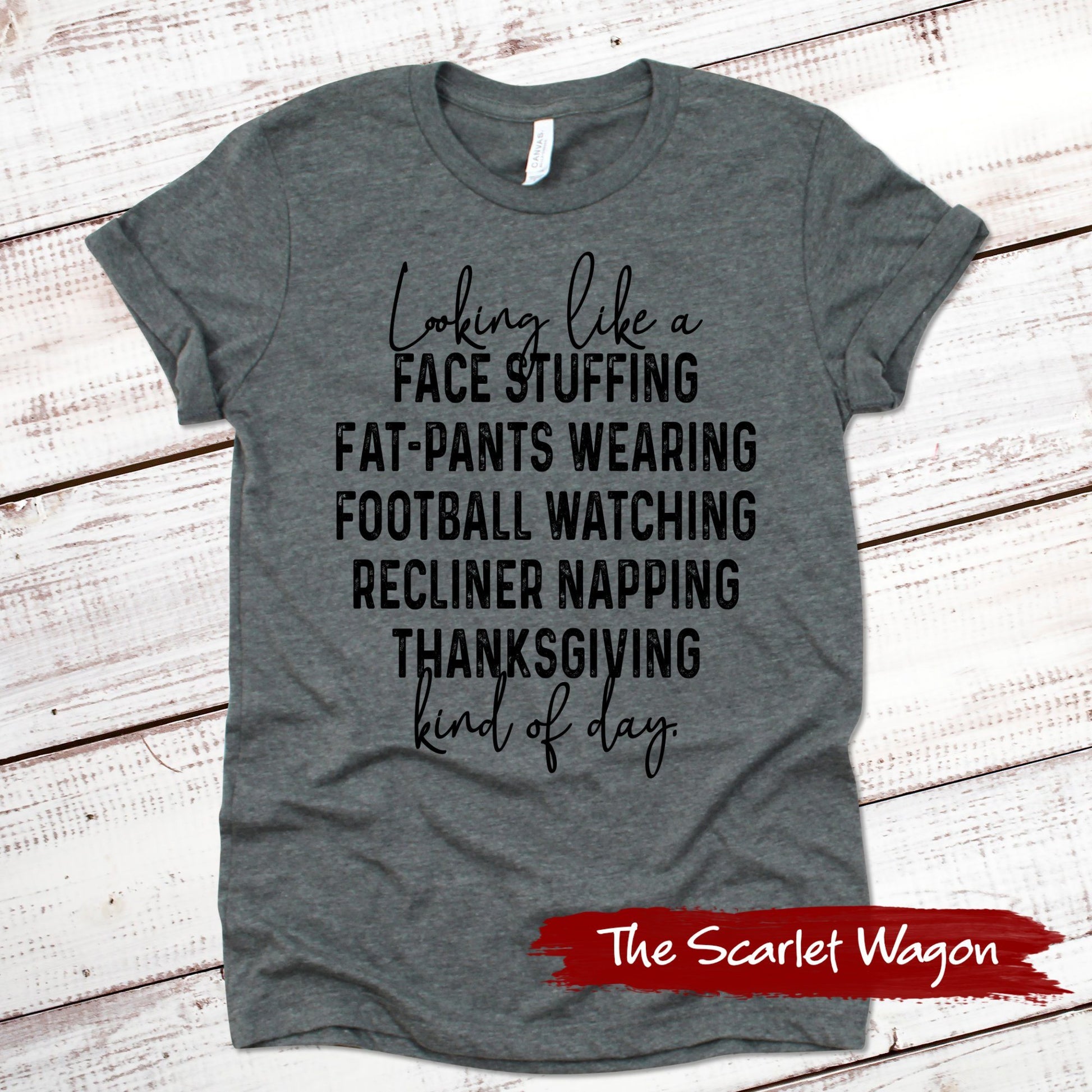 Football Thanksgiving Kind of Day Thanksgiving Shirt Scarlet Wagon Deep Heather Gray XS 