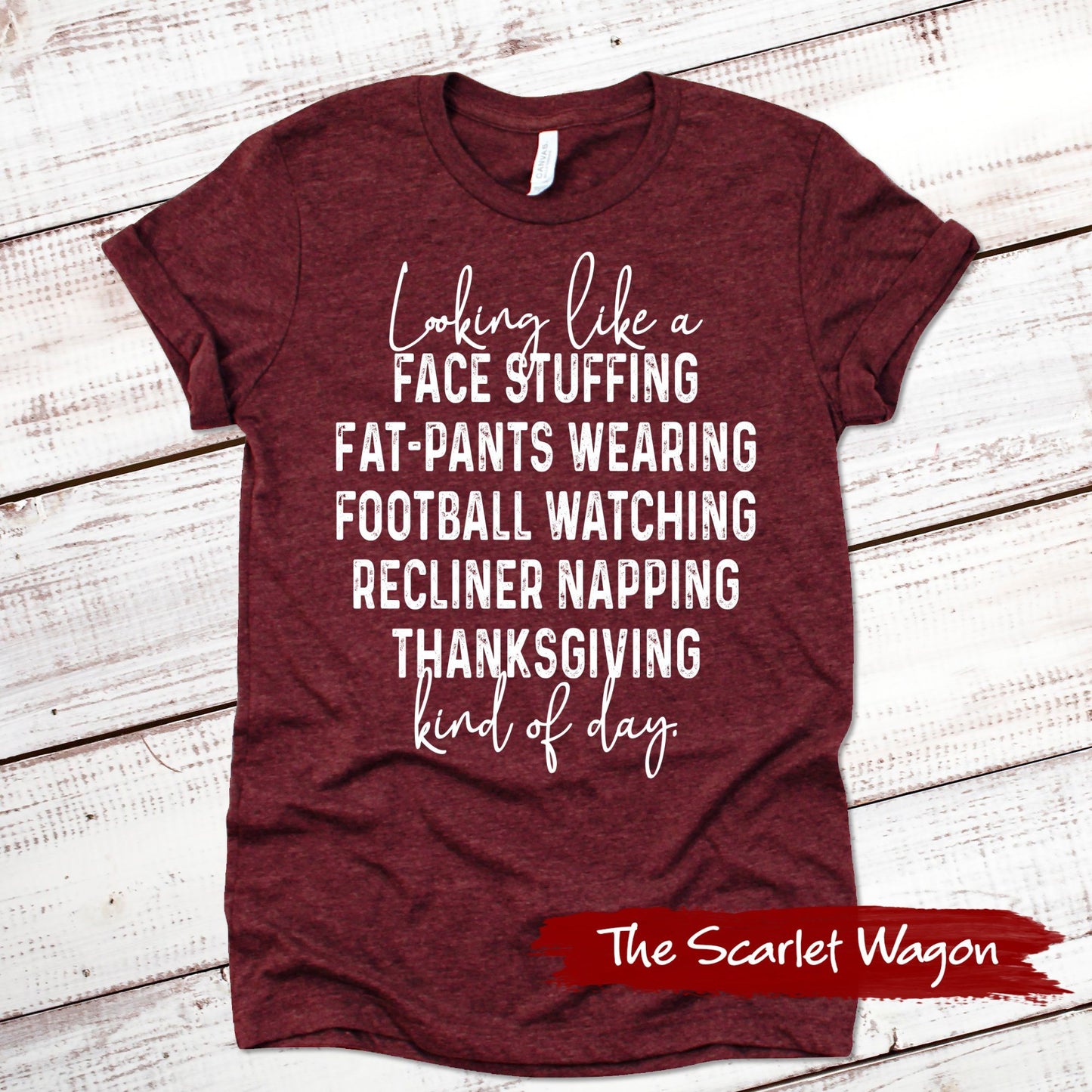Football Thanksgiving Kind of Day Thanksgiving Shirt Scarlet Wagon Heather Cardinal XS 