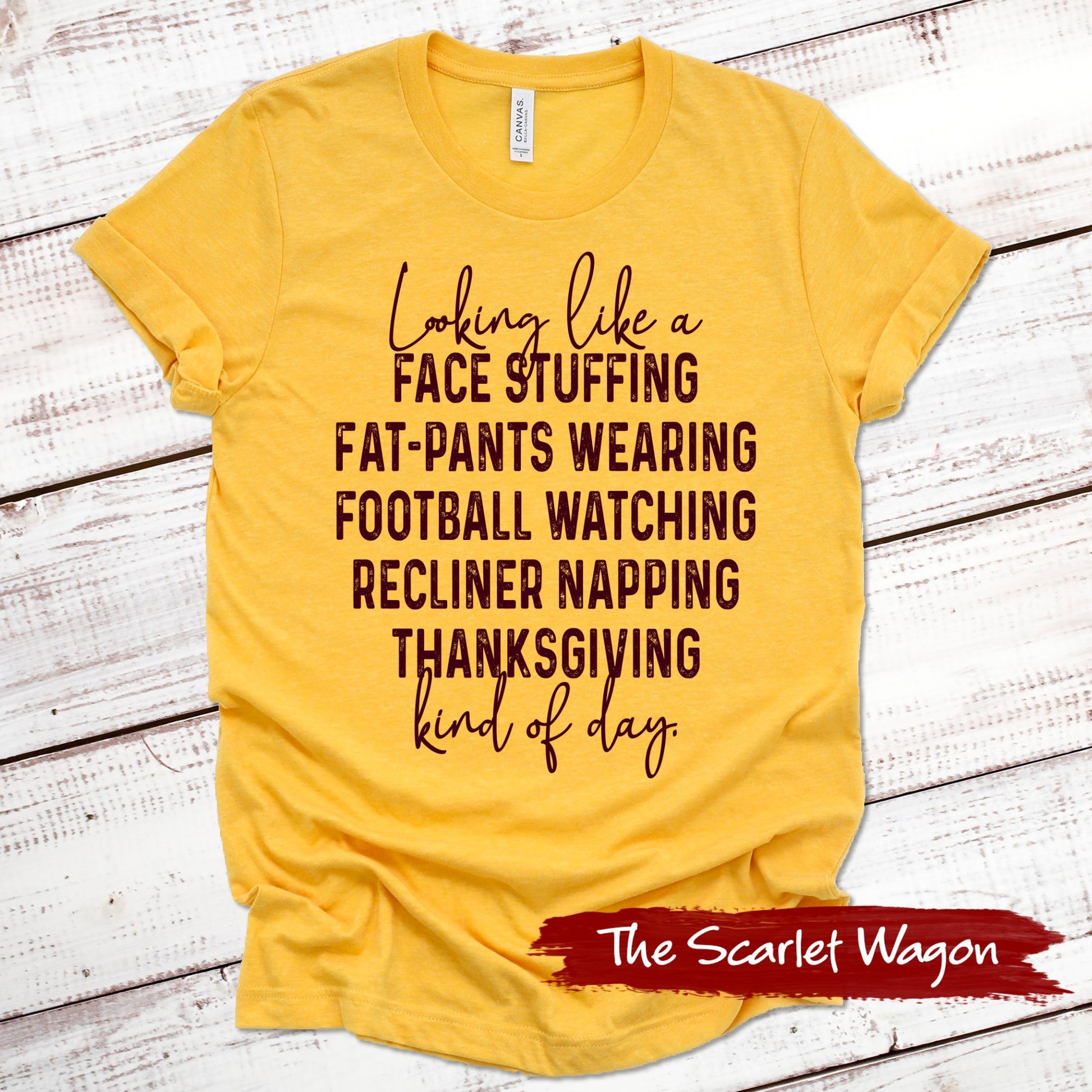 Football Thanksgiving Kind of Day Thanksgiving Shirt Scarlet Wagon Heather Gold XS 