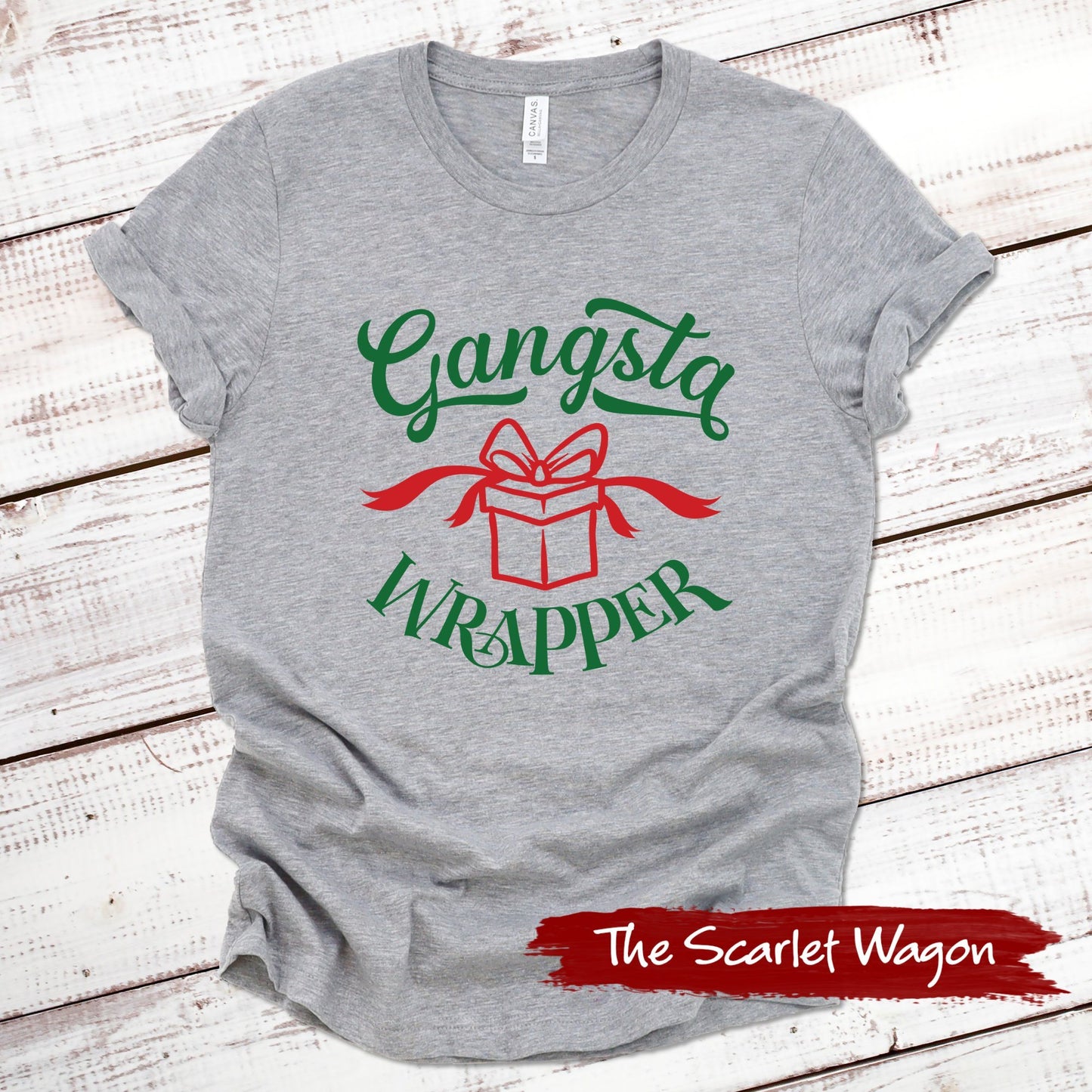 Gangsta Wrapper Christmas Shirt Scarlet Wagon Athletic Heather XS 