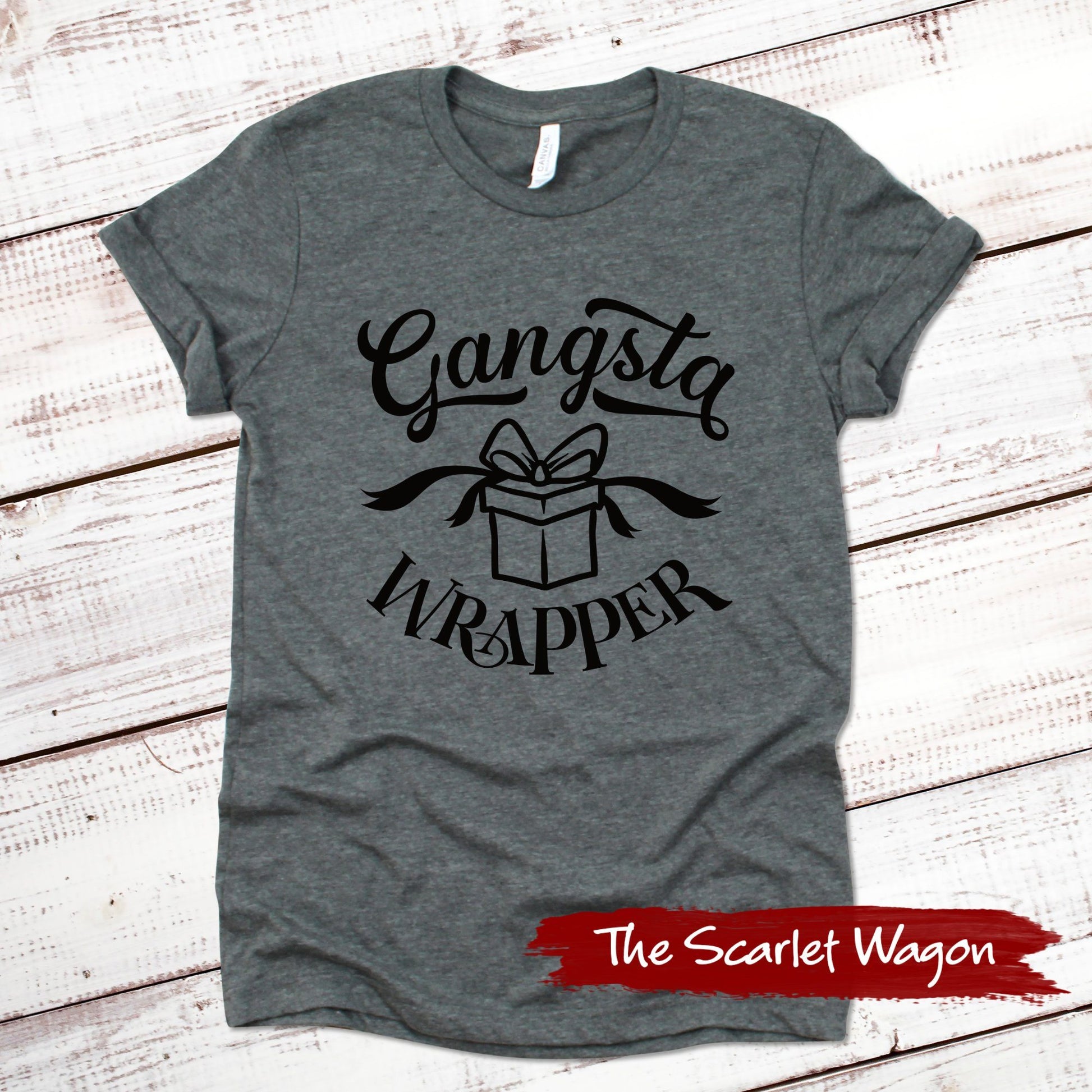 Gangsta Wrapper Christmas Shirt Scarlet Wagon Deep Heather Gray XS 
