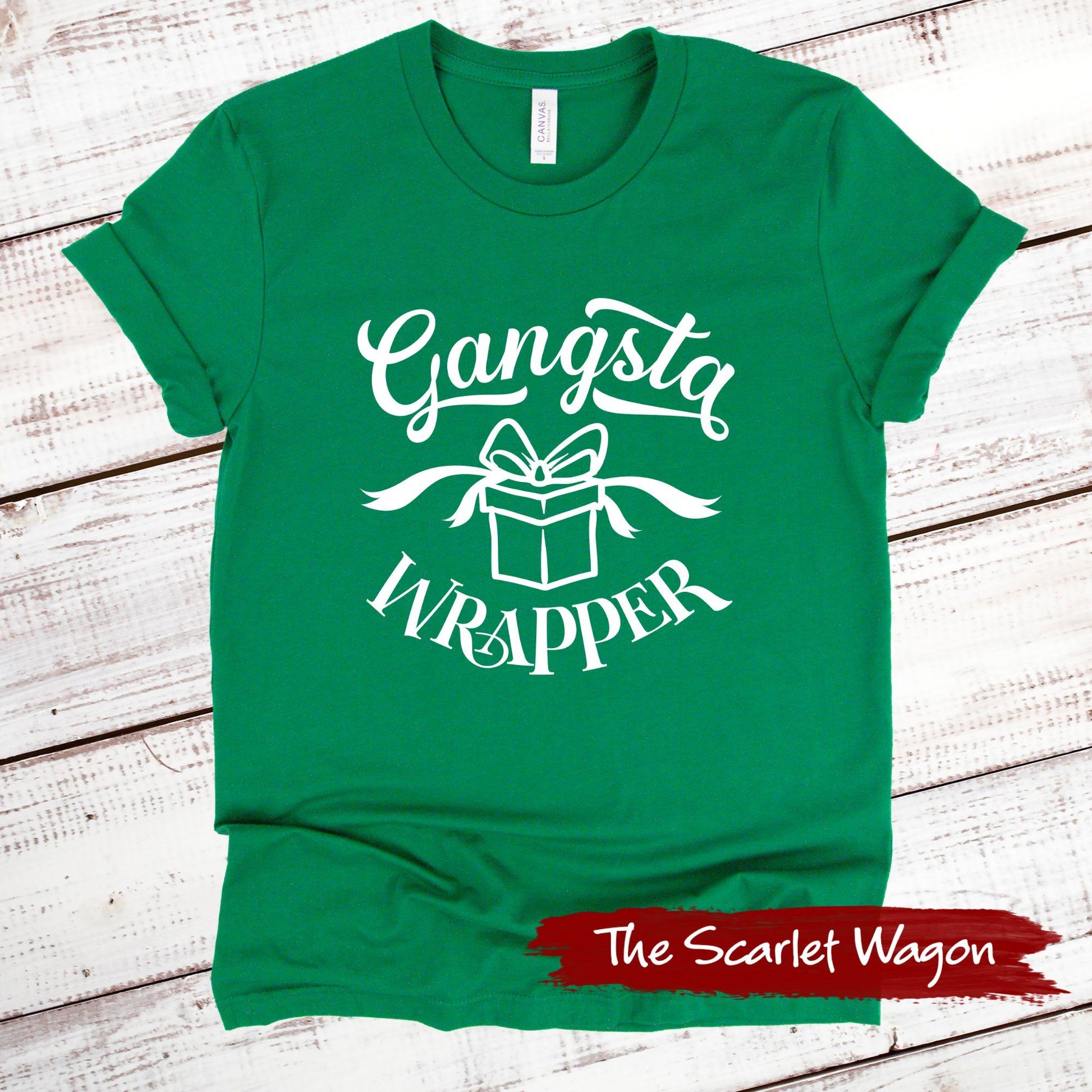 Gangsta Wrapper Christmas Shirt Scarlet Wagon Green XS 