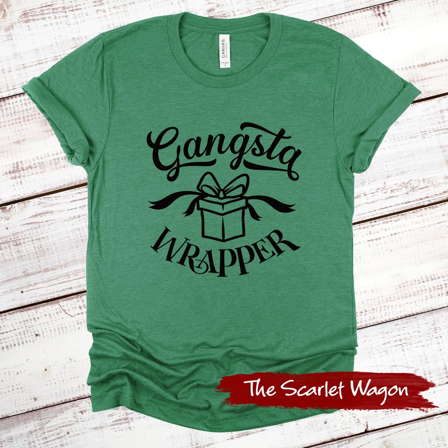 Gangsta Wrapper Christmas Shirt Scarlet Wagon Heather Green XS 