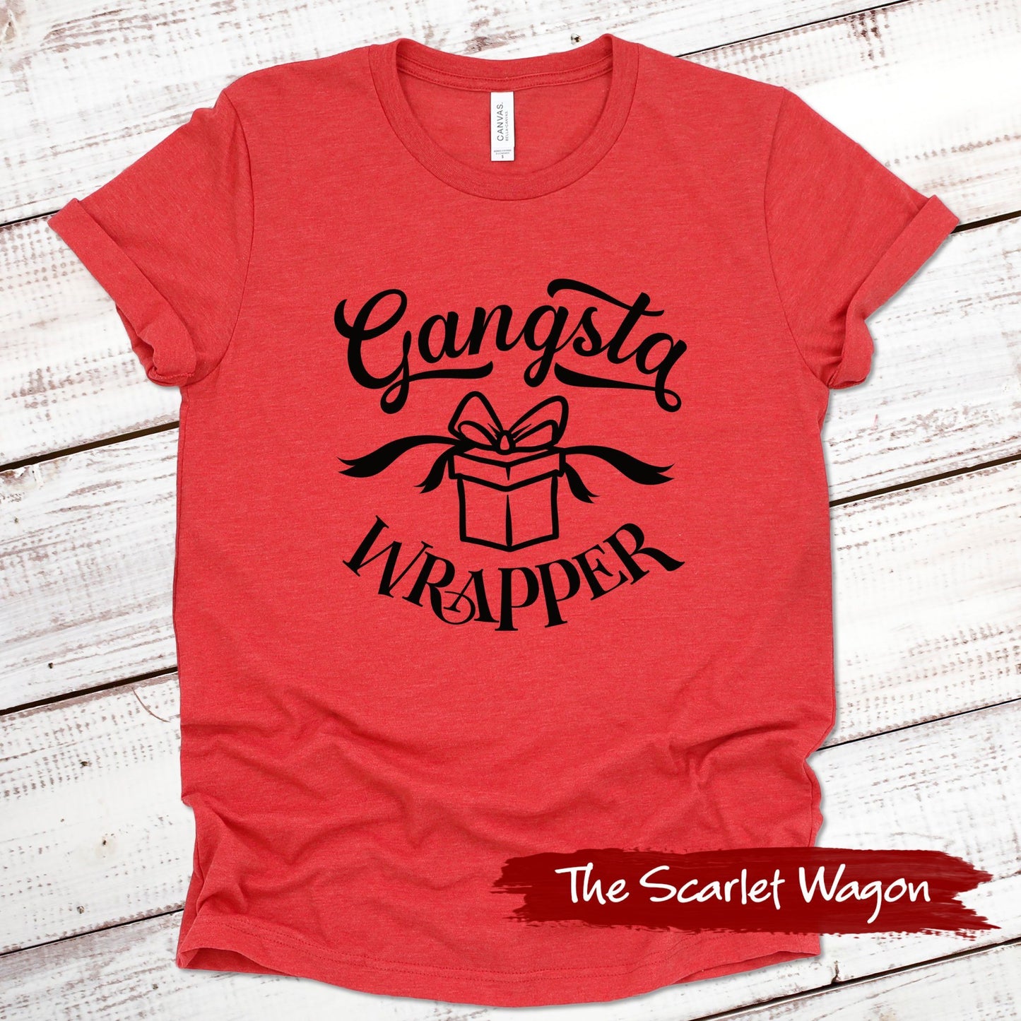 Gangsta Wrapper Christmas Shirt Scarlet Wagon Heather Red XS 