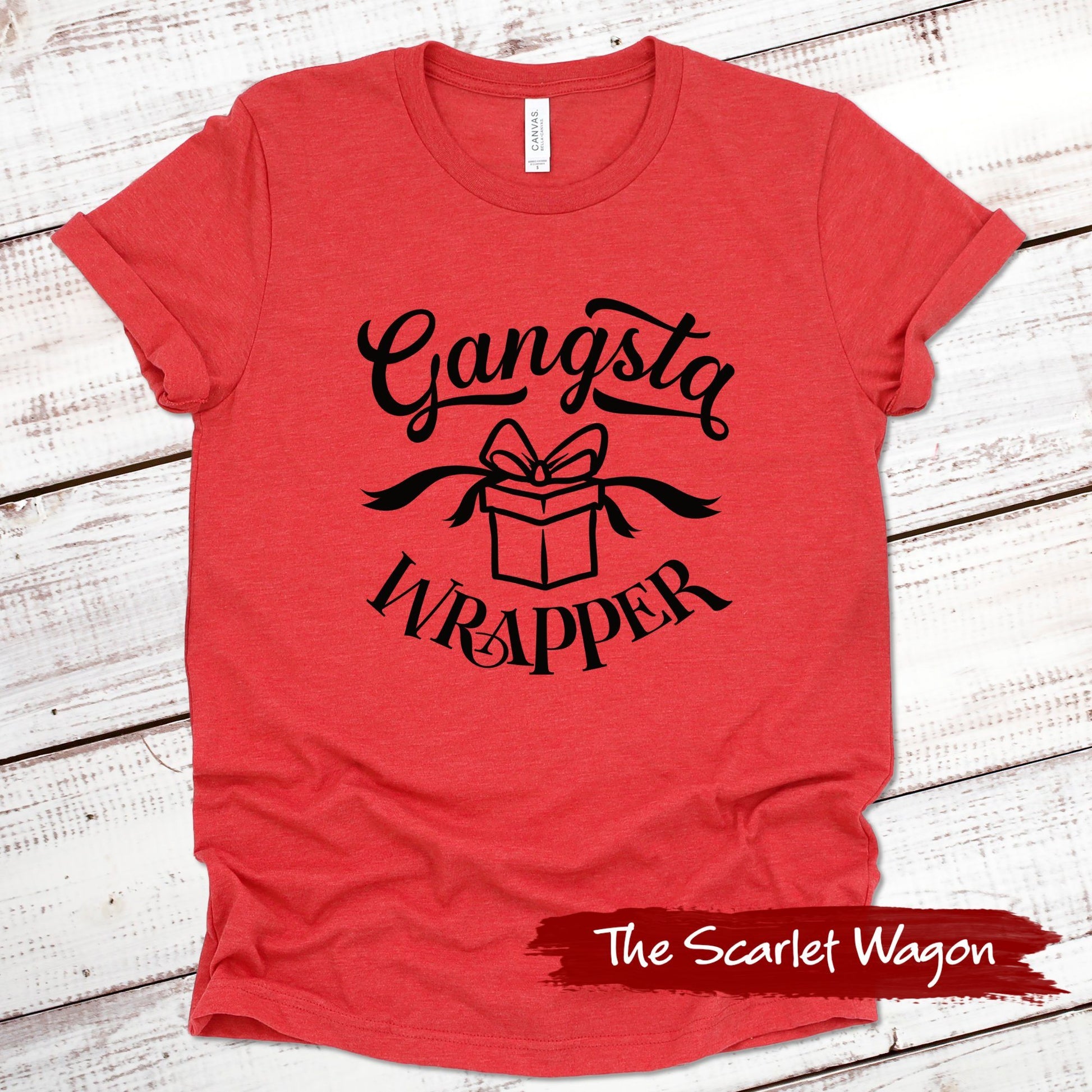 Gangsta Wrapper Christmas Shirt Scarlet Wagon Heather Red XS 