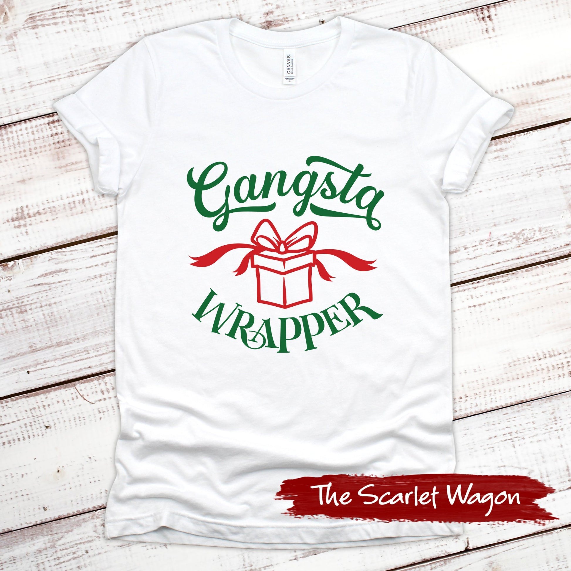 Gangsta Wrapper Christmas Shirt Scarlet Wagon White XS 