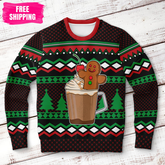 Gingerbread Man Ugly Christmas Sweatshirt Fashion Sweatshirt - AOP Subliminator 