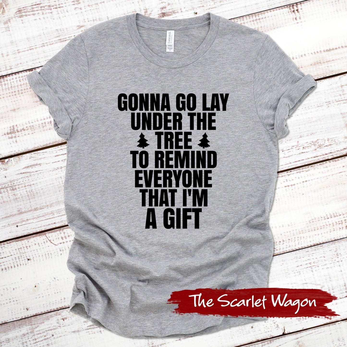 Gonna Go Lay Under the Tree Christmas Shirt Scarlet Wagon Athletic Heather XS 