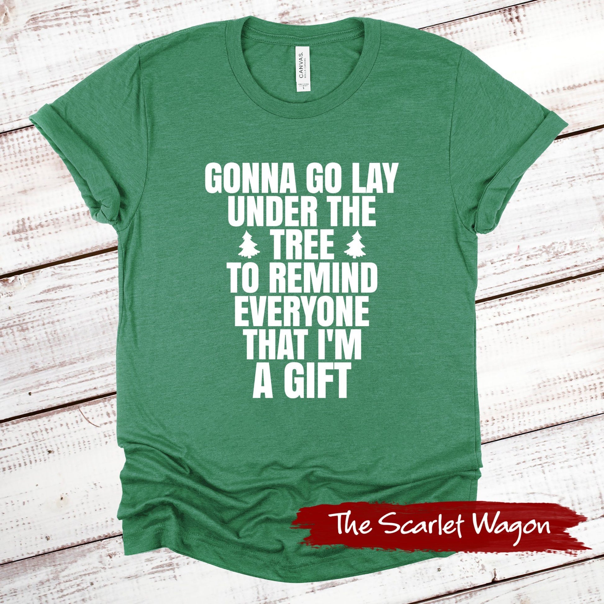 Gonna Go Lay Under the Tree Christmas Shirt Scarlet Wagon Heather Green XS 