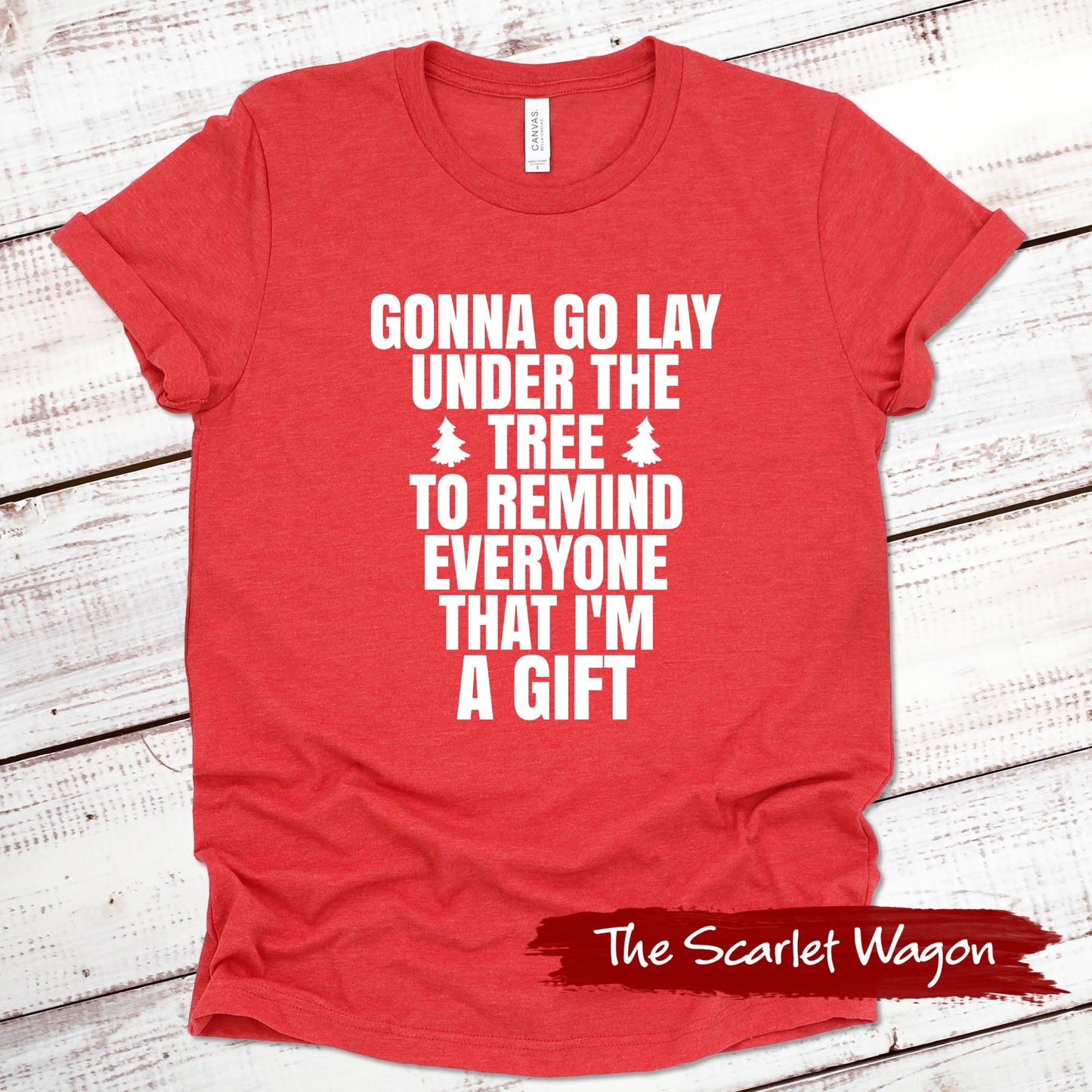 Gonna Go Lay Under the Tree Christmas Shirt Scarlet Wagon Heather Red XS 
