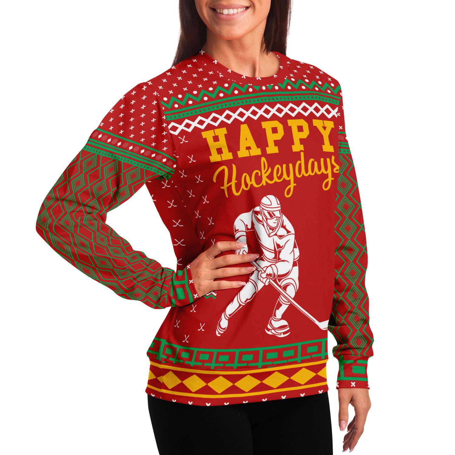 Happy Hockeydays Ugly Christmas Sweatshirt Fashion Sweatshirt - AOP Subliminator 